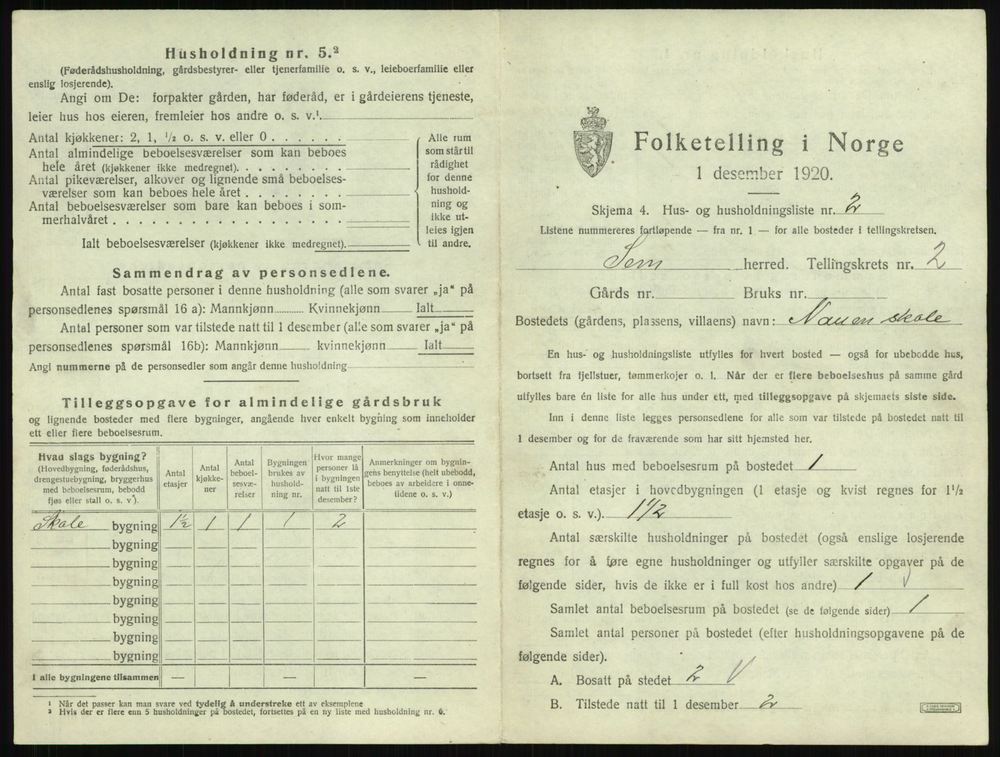 SAKO, 1920 census for Sem, 1920, p. 437