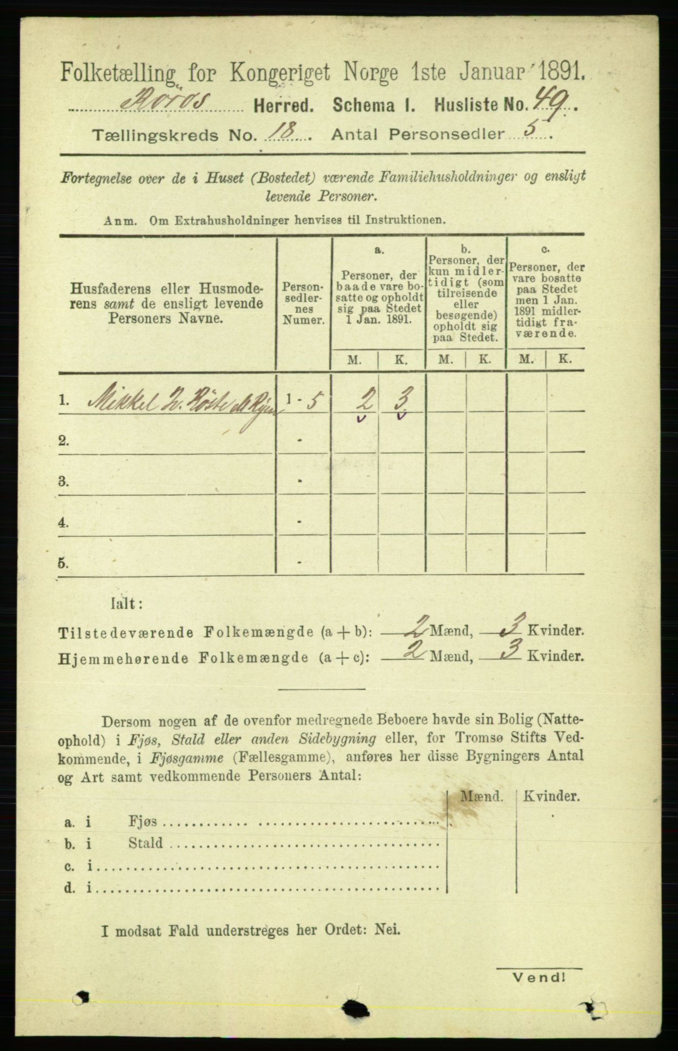 RA, 1891 census for 1640 Røros, 1891, p. 4849