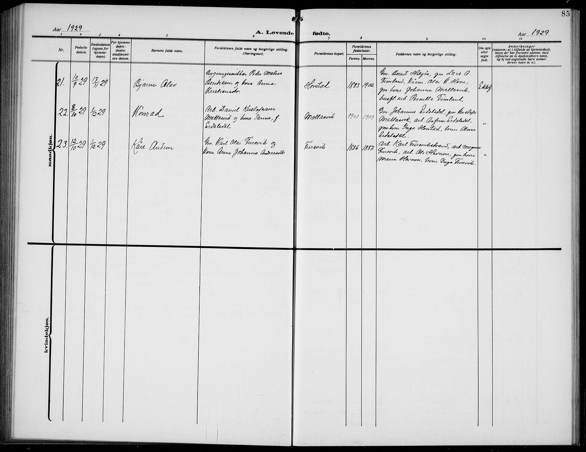 Førde sokneprestembete, SAB/A-79901/H/Hab/Habd/L0006: Parish register (copy) no. D 6, 1914-1937, p. 85