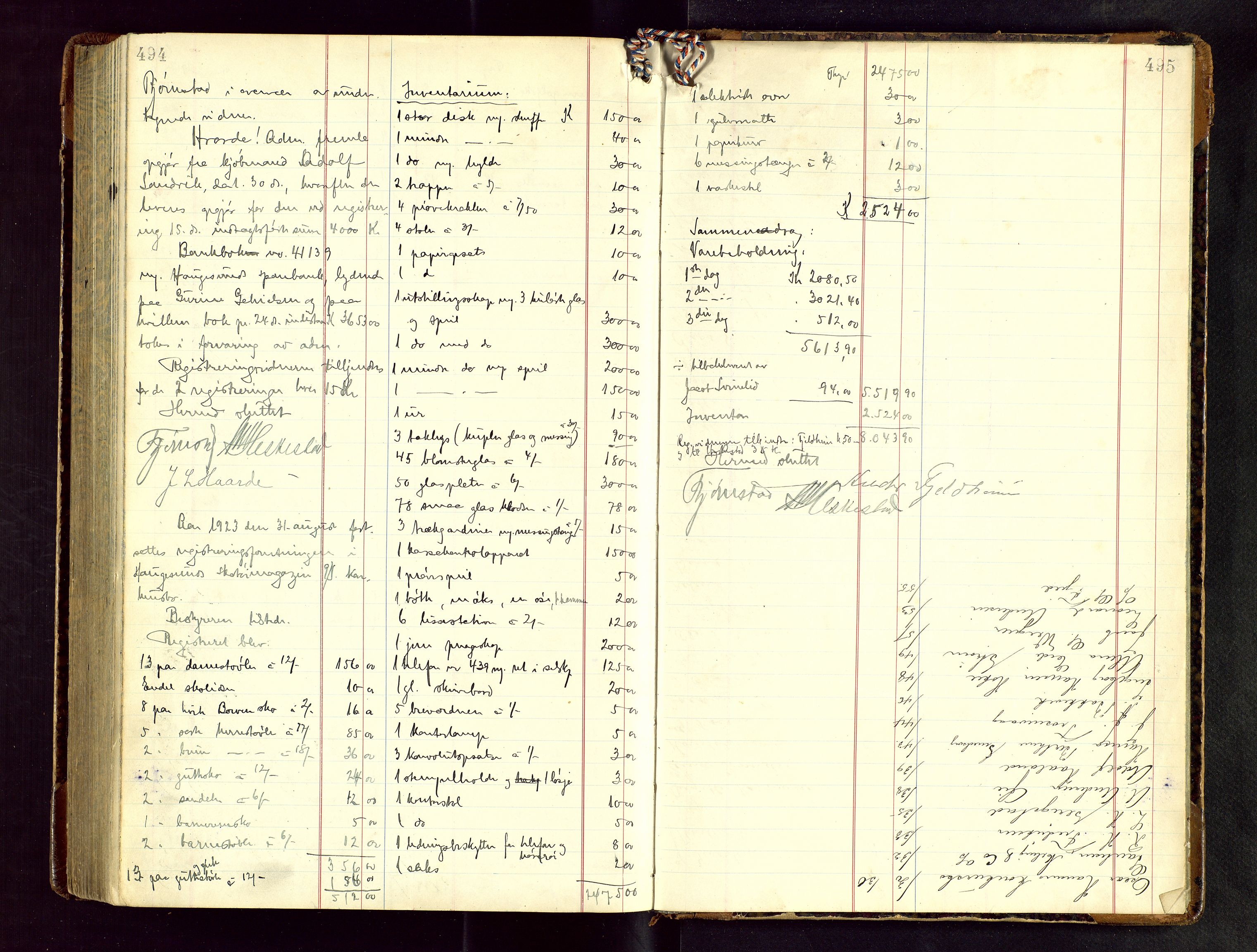 Haugesund tingrett, AV/SAST-A-101415/01/IV/IVB/L0004: Skifteregistreringsprotokoll, med register, 1914-1923, p. 494-495