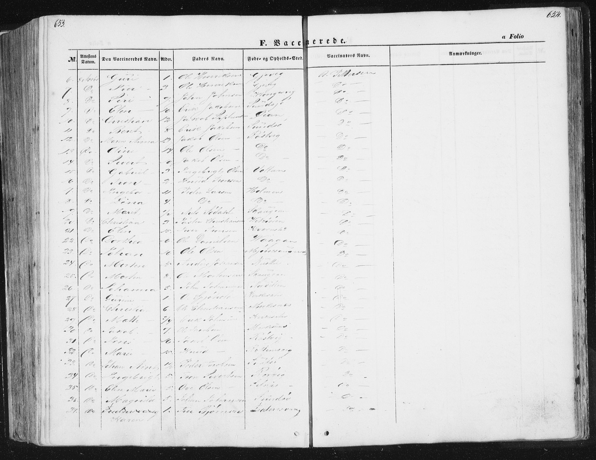 Ministerialprotokoller, klokkerbøker og fødselsregistre - Sør-Trøndelag, SAT/A-1456/630/L0494: Parish register (official) no. 630A07, 1852-1868, p. 653-654