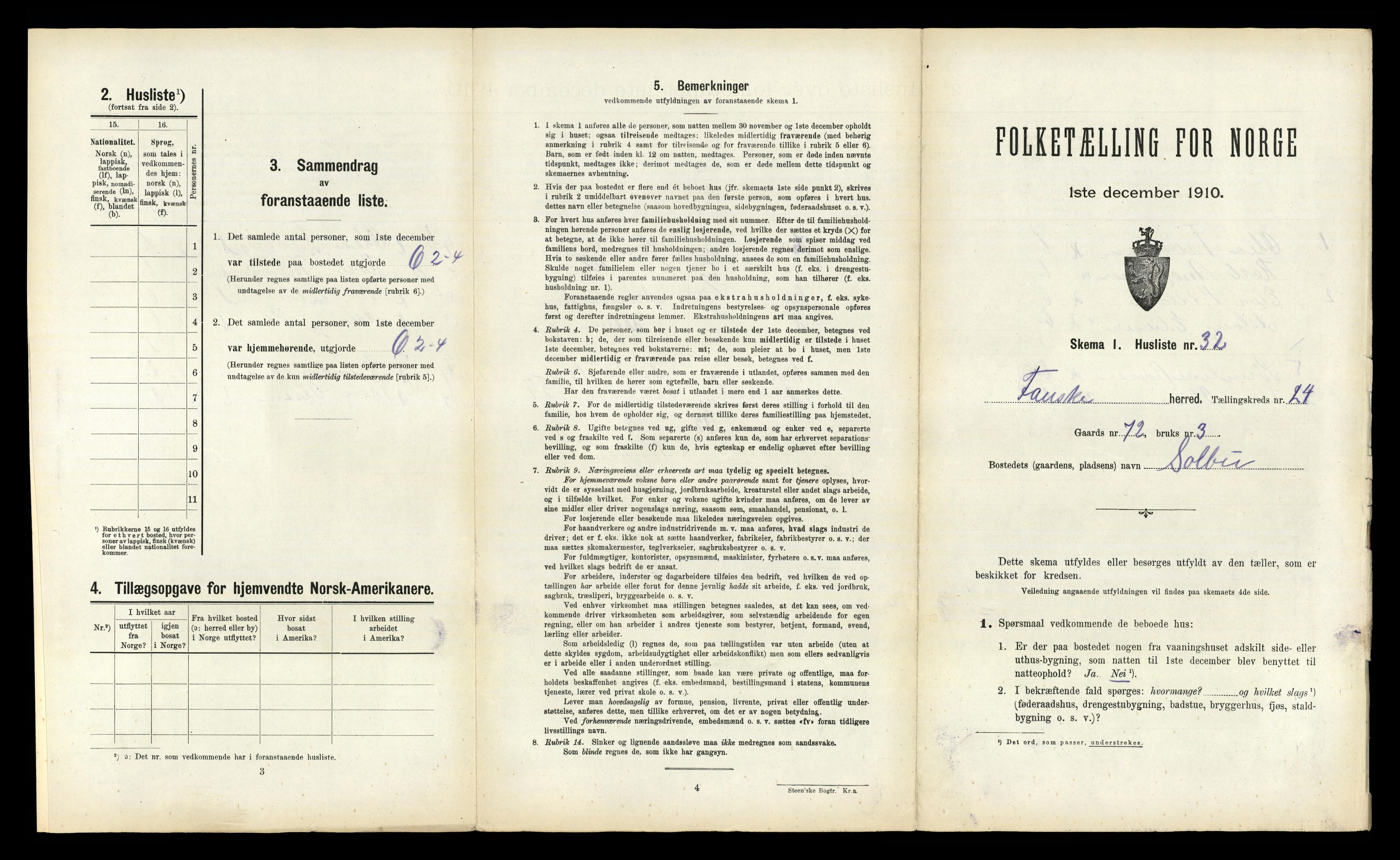 RA, 1910 census for Fauske, 1910, p. 1708