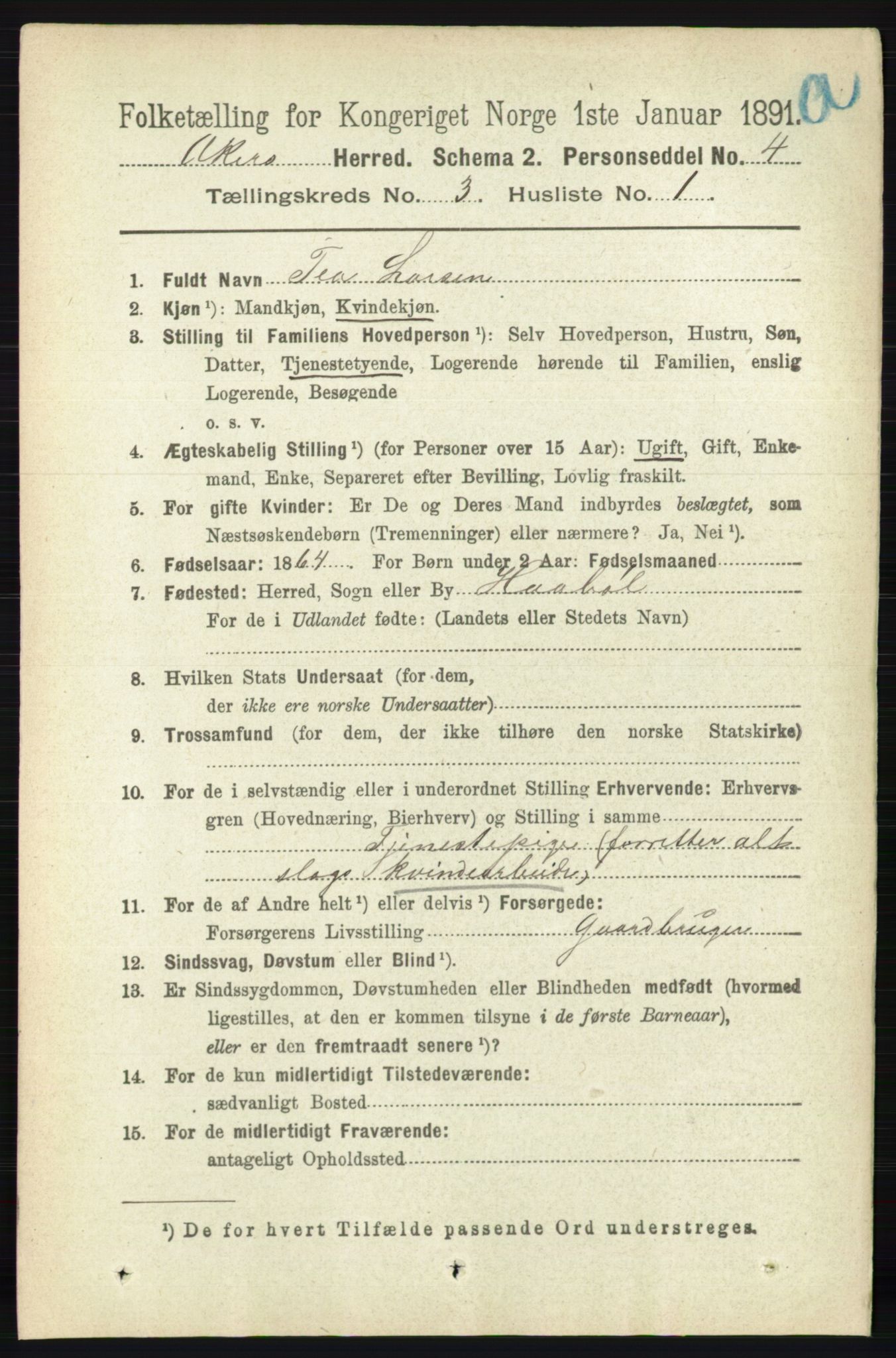 RA, 1891 census for 0218 Aker, 1891, p. 2932