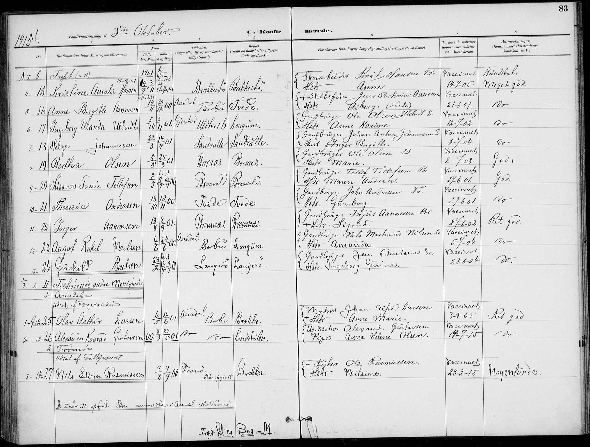 Austre Moland sokneprestkontor, AV/SAK-1111-0001/F/Fa/Faa/L0011: Parish register (official) no. A 11, 1894-1915, p. 83