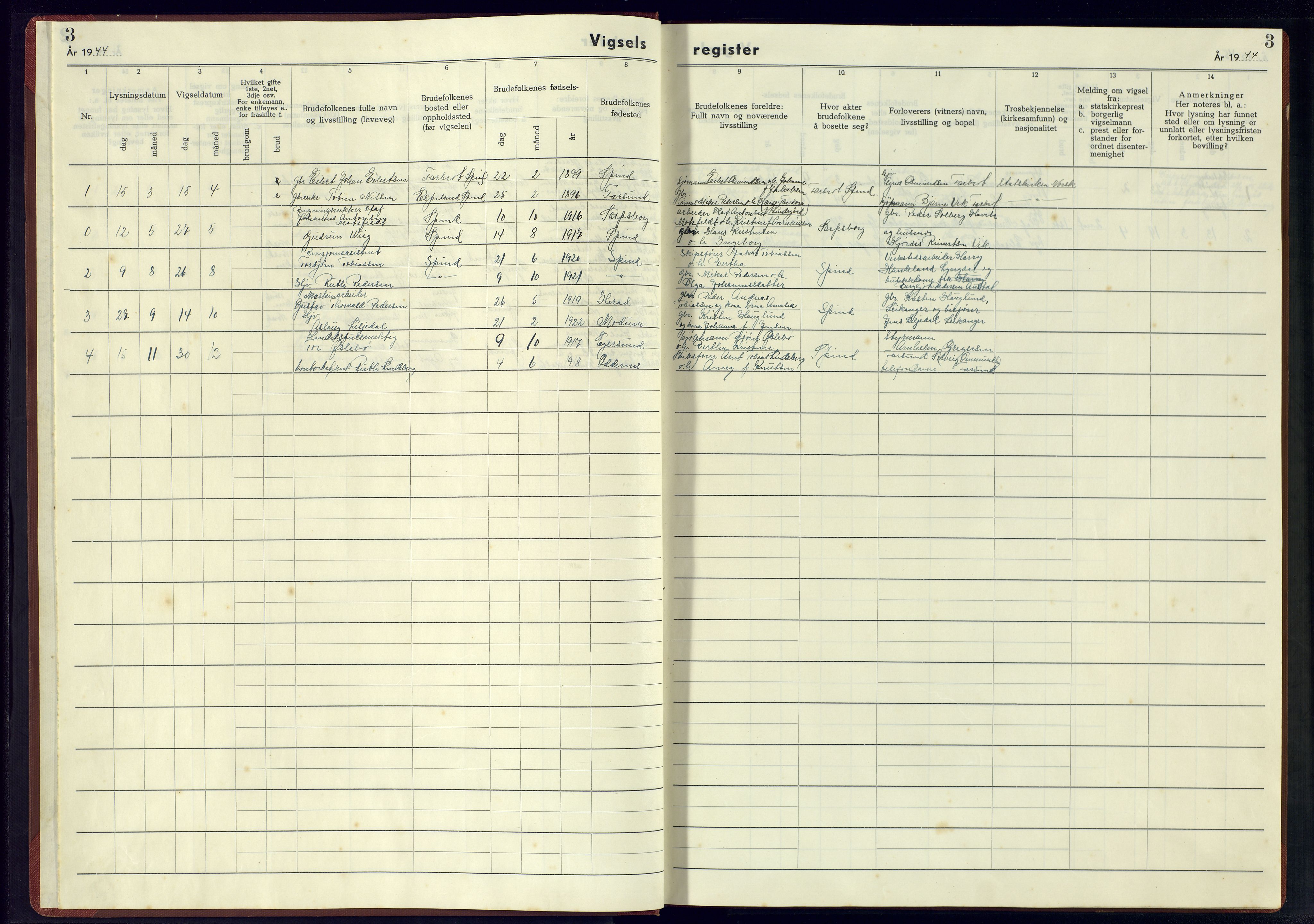 Herad sokneprestkontor, SAK/1111-0018/J/Jb/L0004: Marriage register no. A-VI-5, 1942-1945, p. 3
