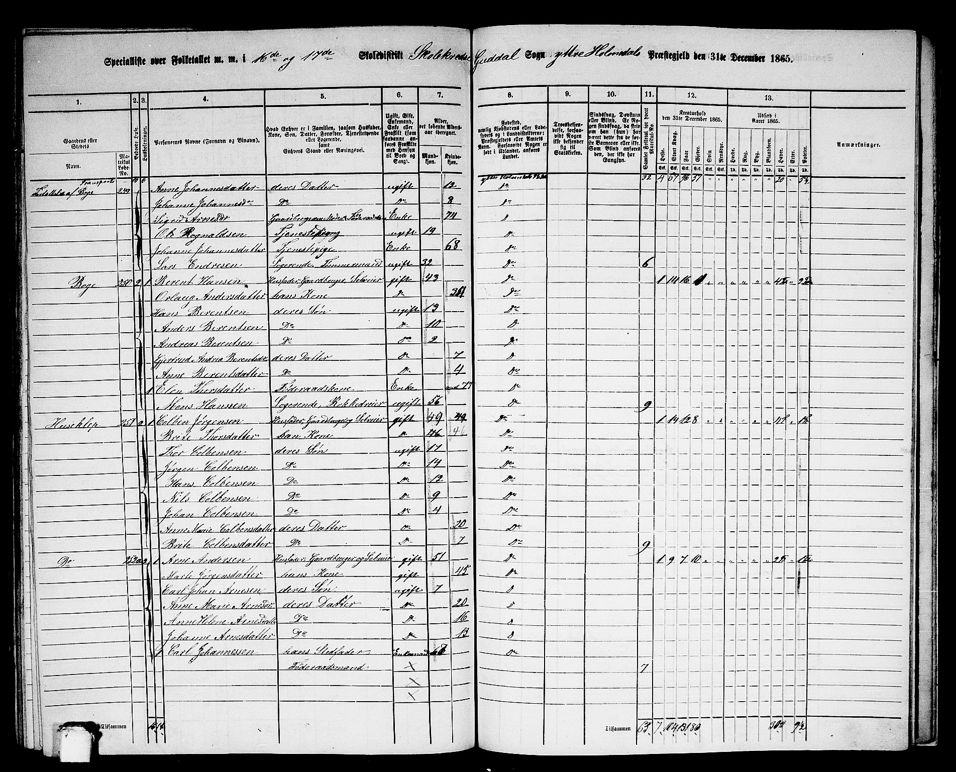 RA, 1865 census for Ytre Holmedal, 1865, p. 151