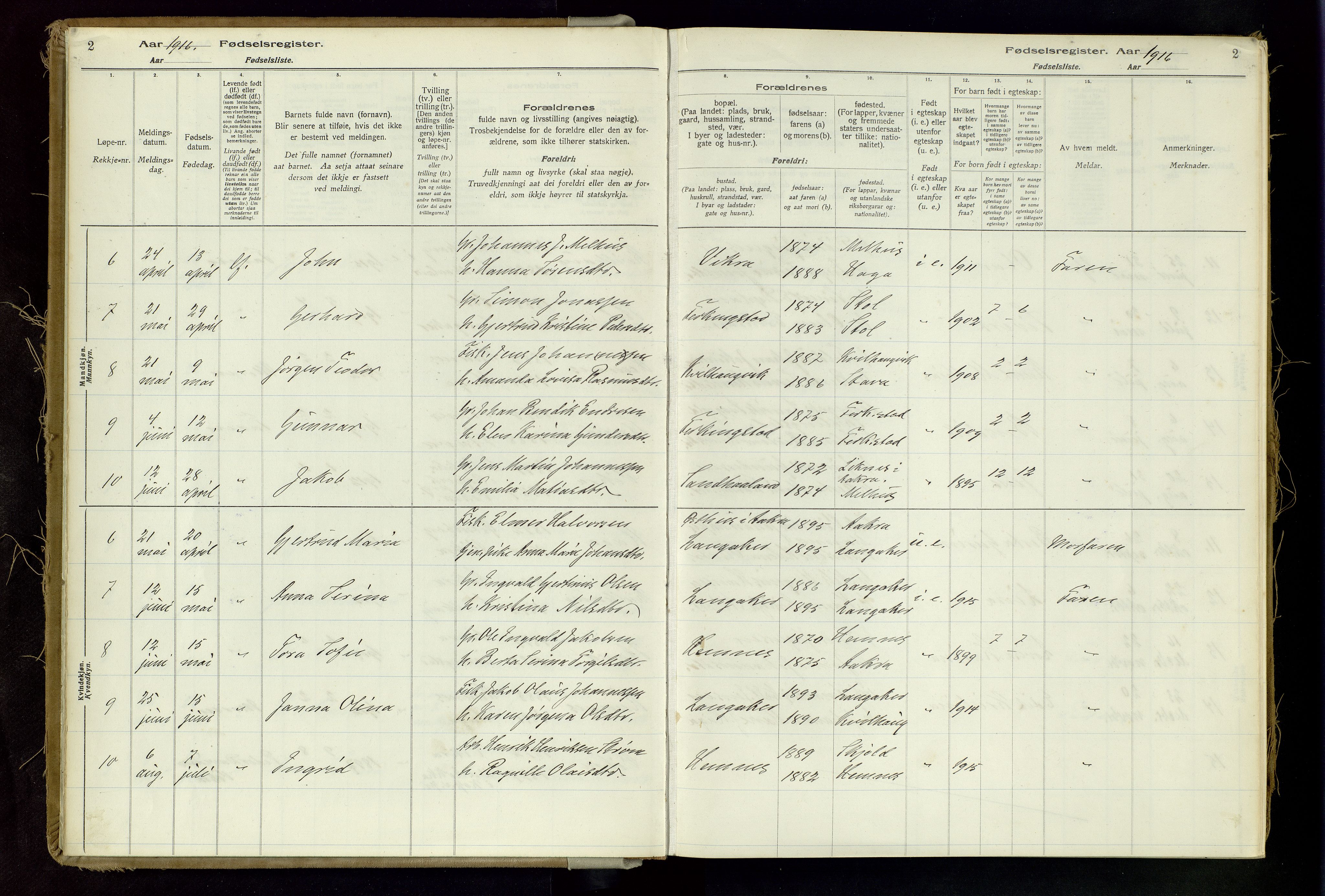 Skudenes sokneprestkontor, SAST/A -101849/I/Id/L0002: Birth register no. 2, 1916-1962, p. 2