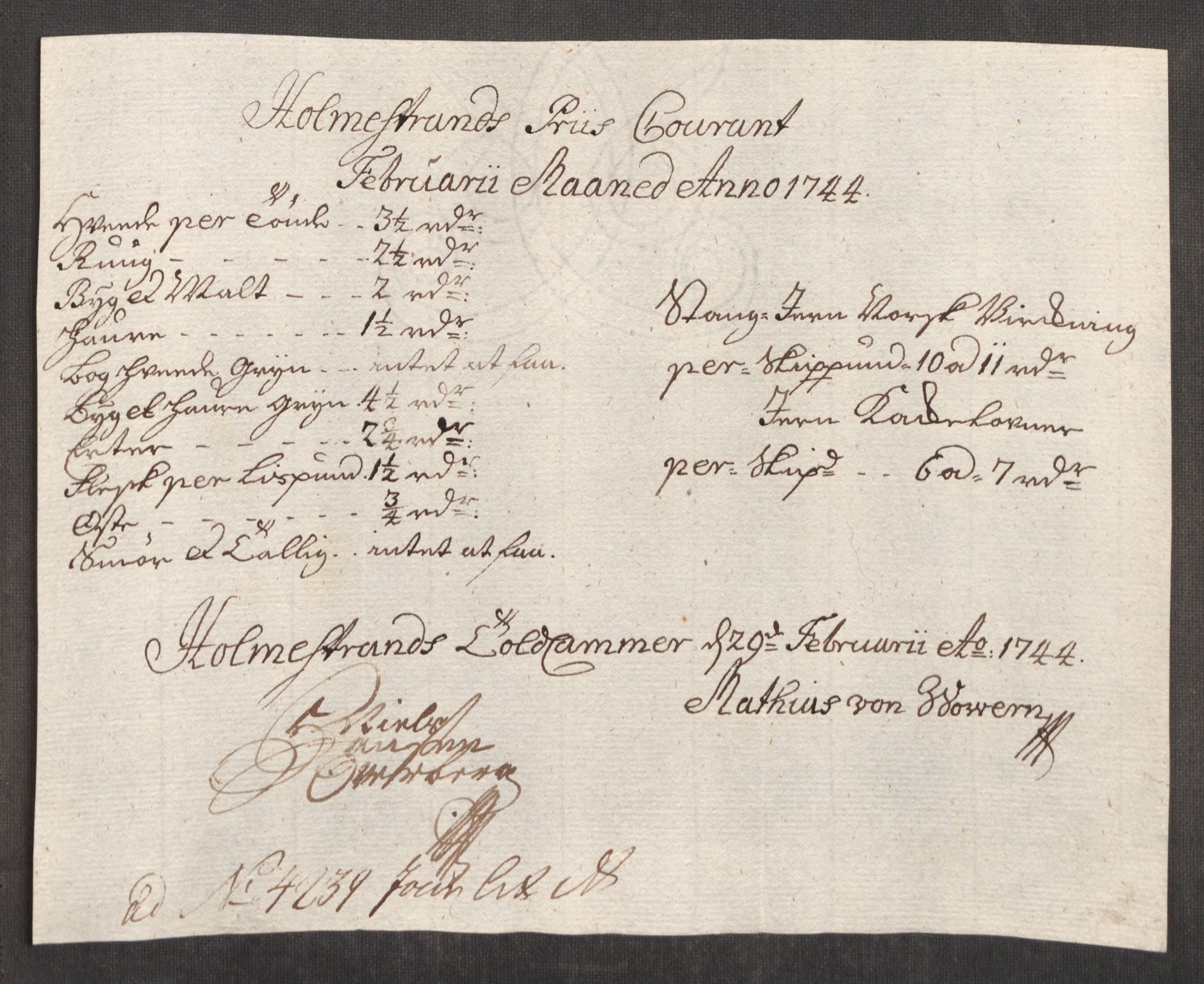 Rentekammeret inntil 1814, Realistisk ordnet avdeling, RA/EA-4070/Oe/L0002: [Ø1]: Priskuranter, 1740-1744, p. 899