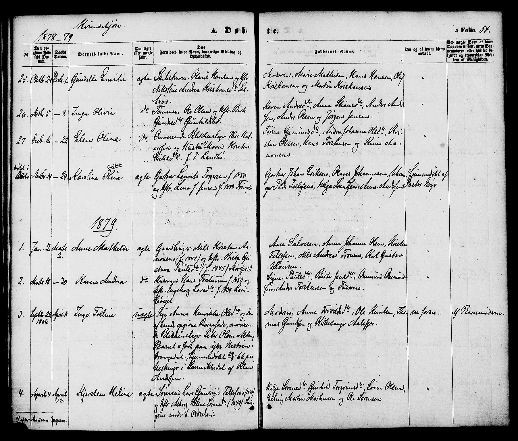 Austre Moland sokneprestkontor, SAK/1111-0001/F/Fa/Faa/L0009: Parish register (official) no. A 9, 1869-1879, p. 54