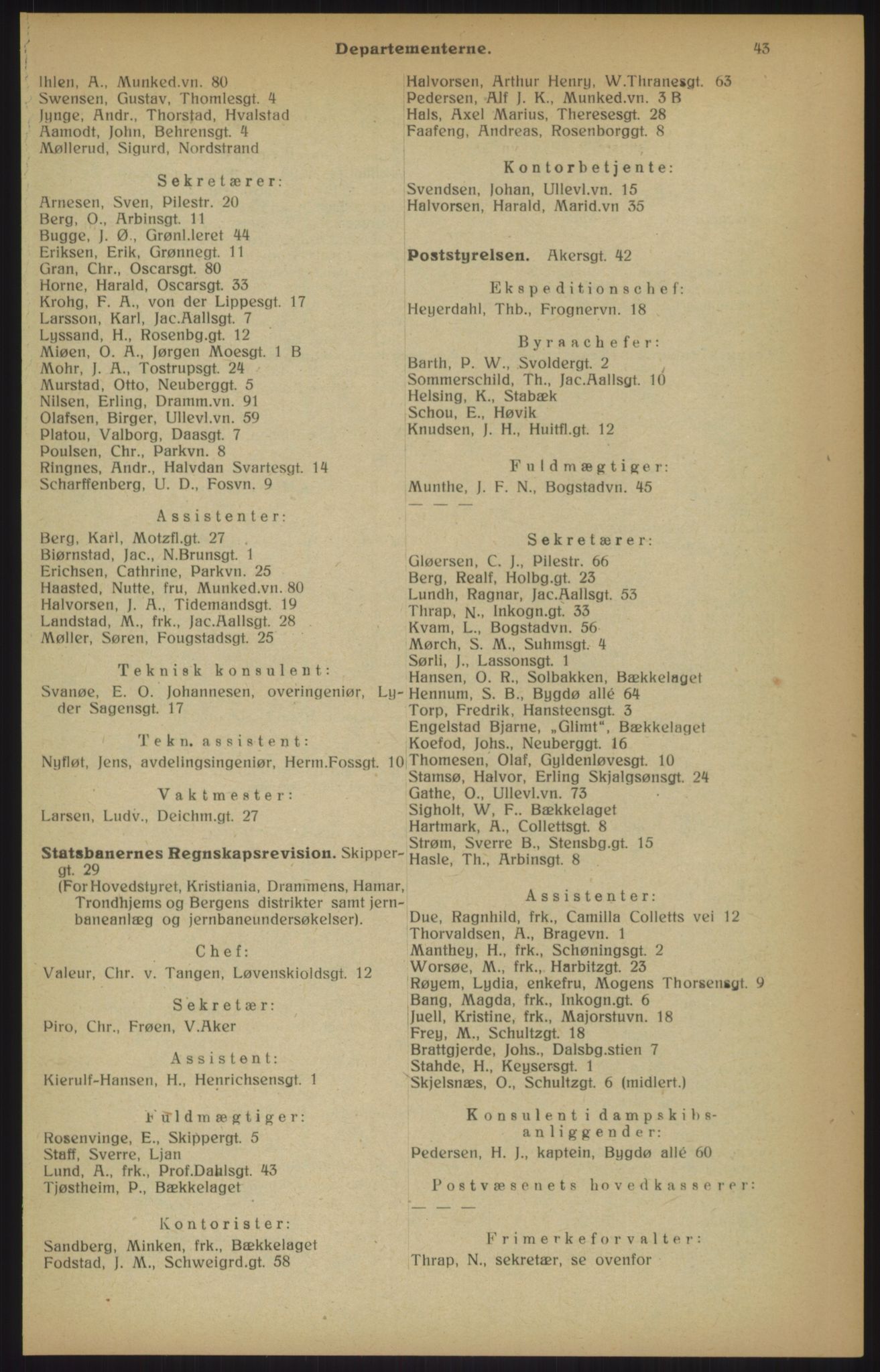 Kristiania/Oslo adressebok, PUBL/-, 1915, p. 43