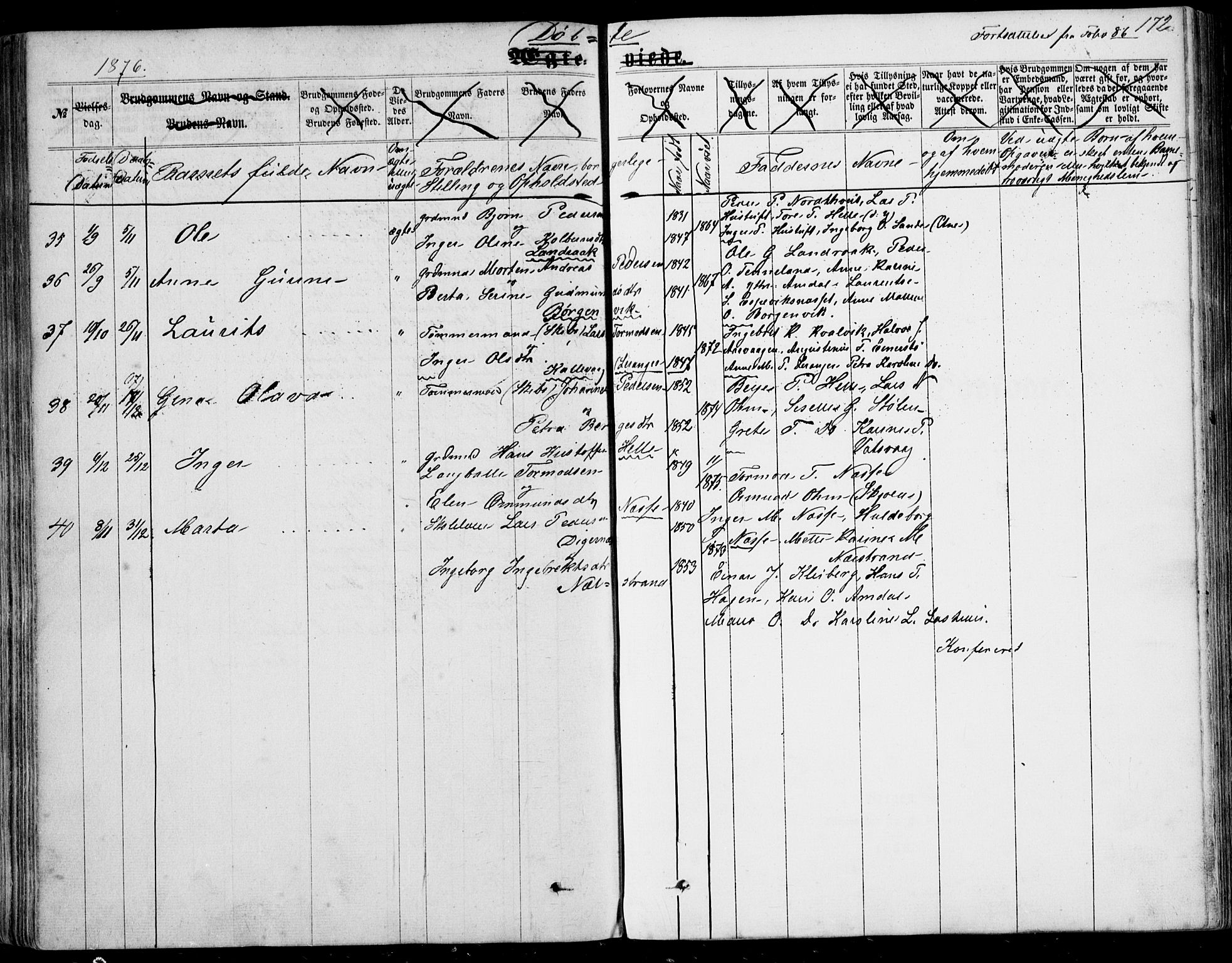 Nedstrand sokneprestkontor, AV/SAST-A-101841/01/IV: Parish register (official) no. A 9, 1861-1876, p. 172