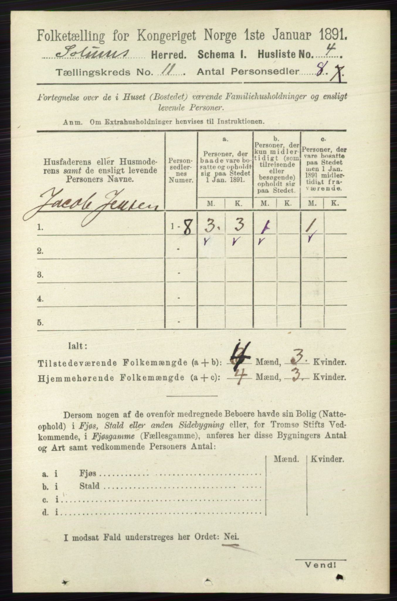 RA, 1891 census for 0818 Solum, 1891, p. 5240