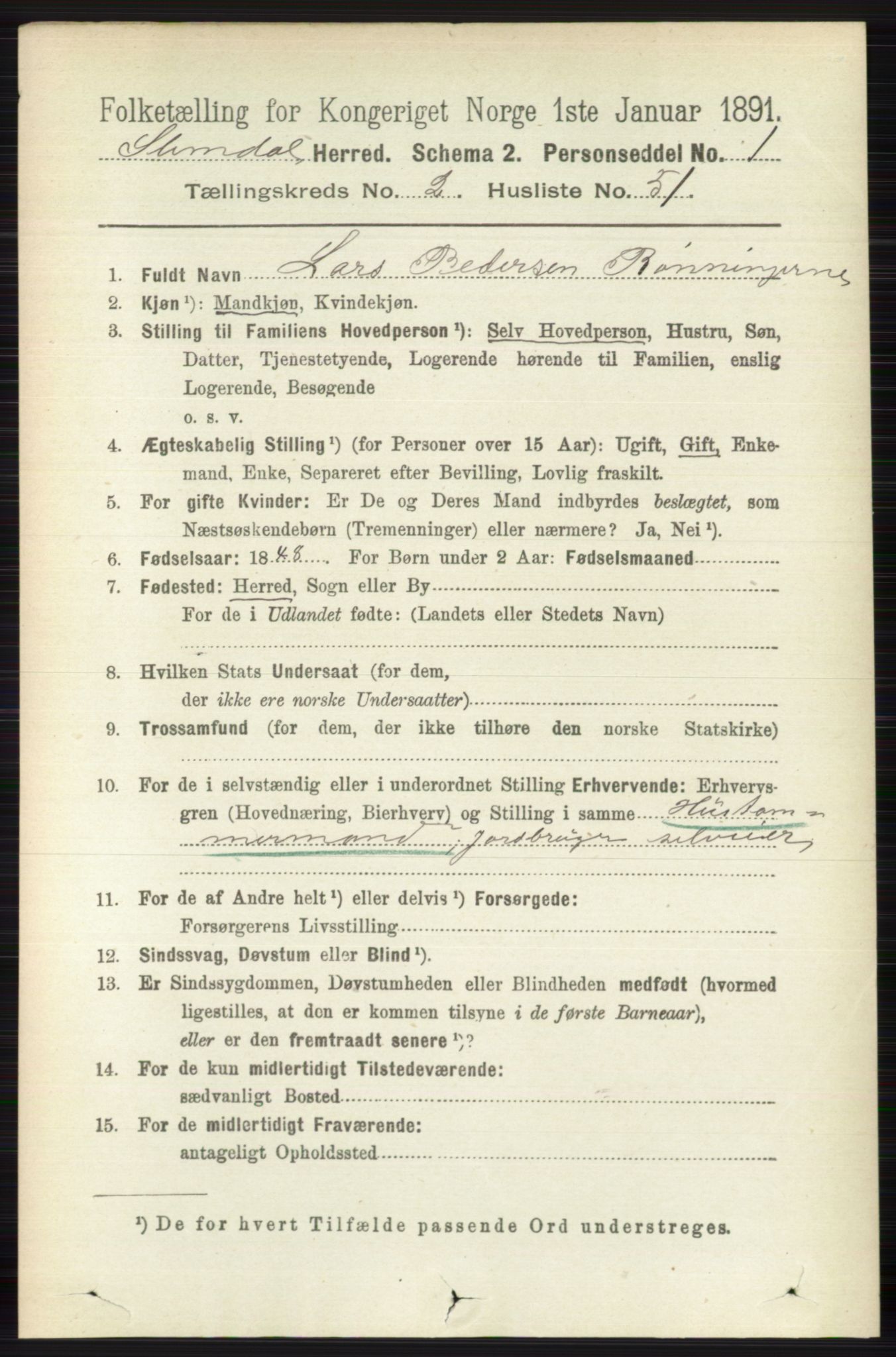 RA, 1891 census for 0811 Slemdal, 1891, p. 681