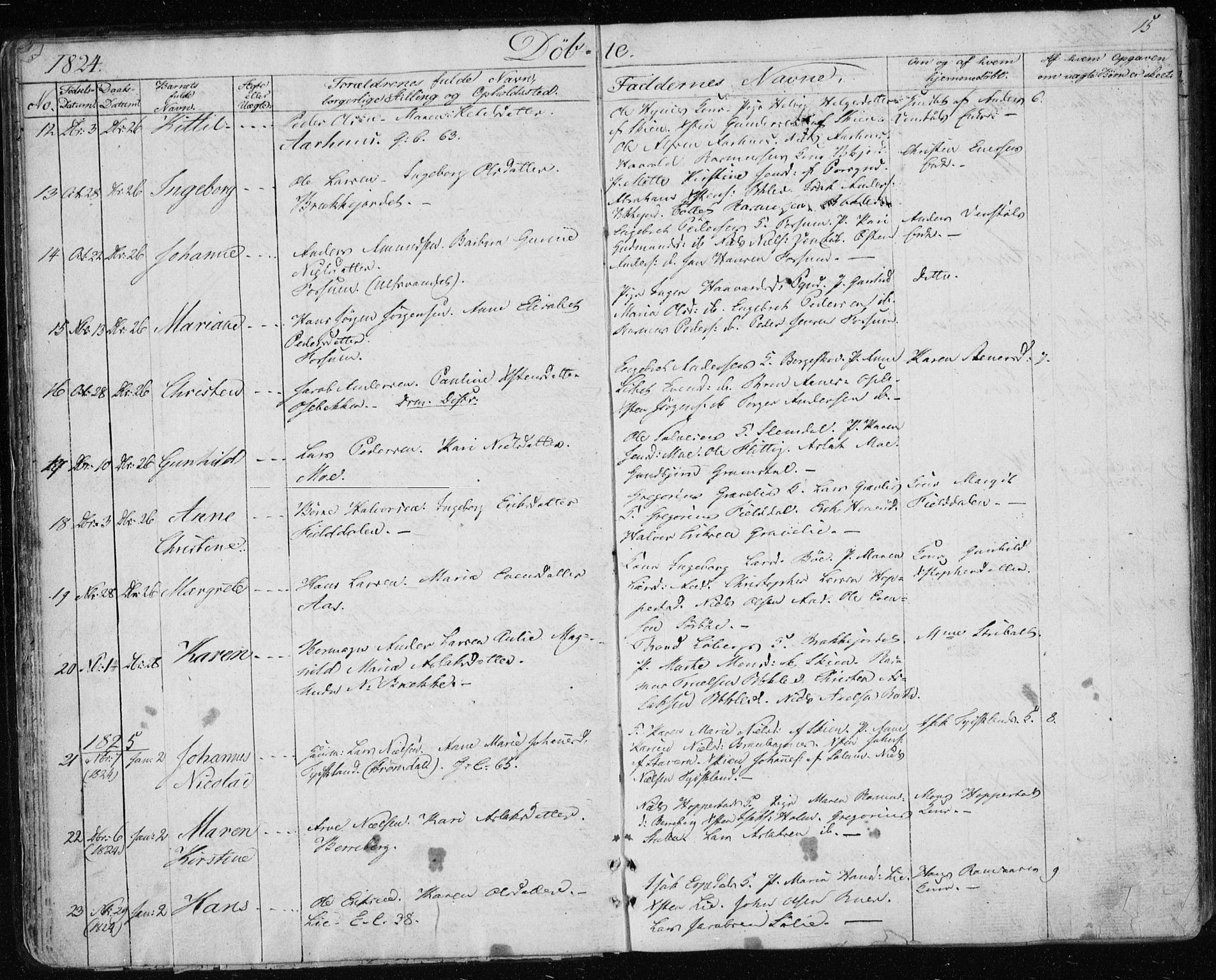 Gjerpen kirkebøker, SAKO/A-265/F/Fa/L0005: Parish register (official) no. I 5, 1823-1829, p. 15