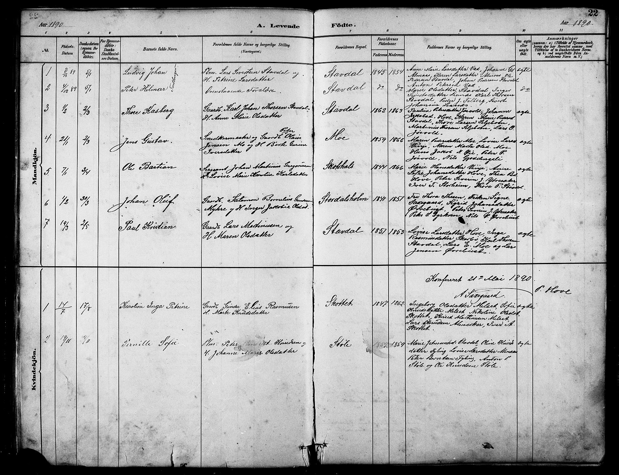 Ministerialprotokoller, klokkerbøker og fødselsregistre - Møre og Romsdal, SAT/A-1454/521/L0302: Parish register (copy) no. 521C03, 1882-1907, p. 22