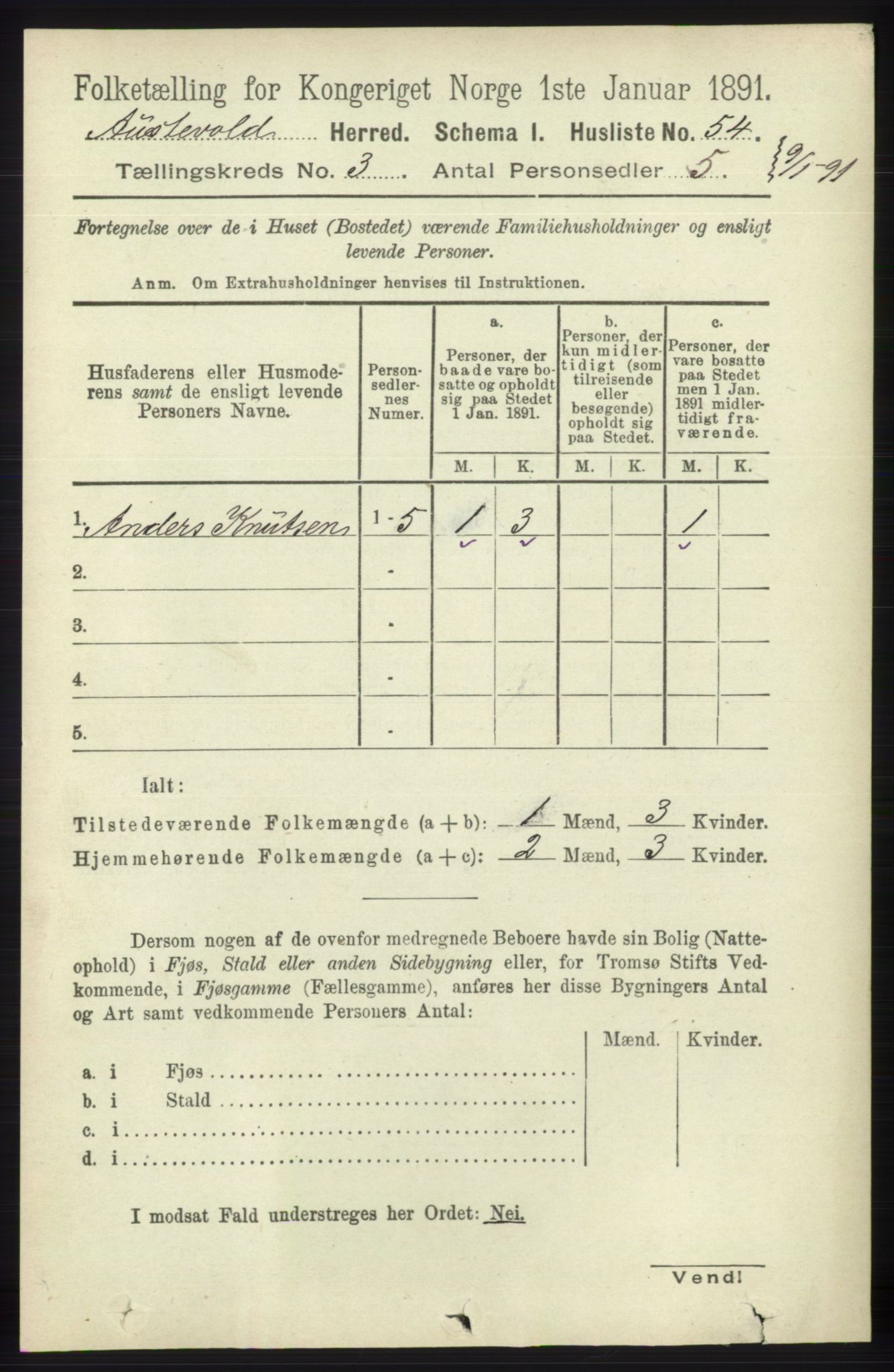 RA, 1891 census for 1244 Austevoll, 1891, p. 951