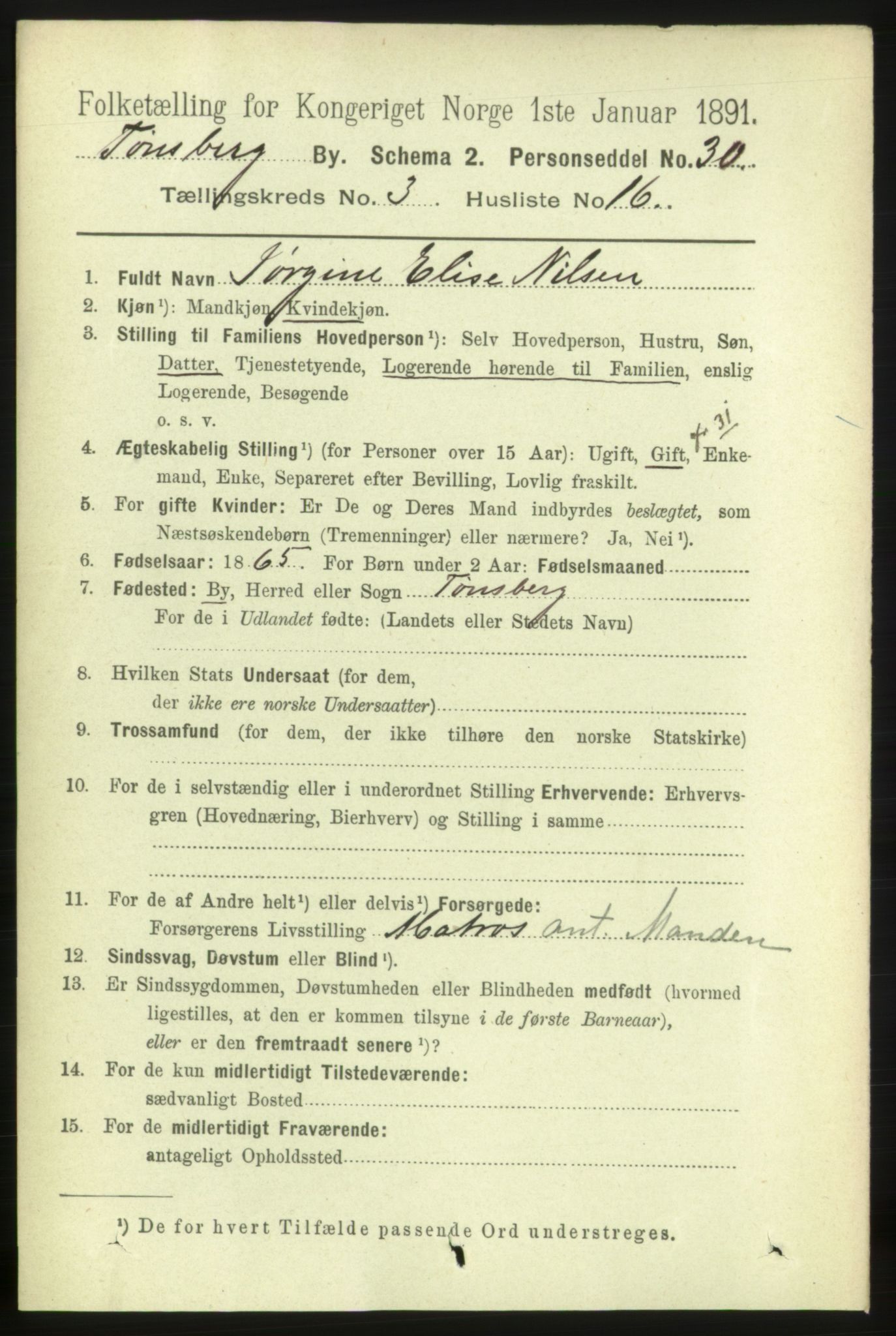 RA, 1891 census for 0705 Tønsberg, 1891, p. 1959