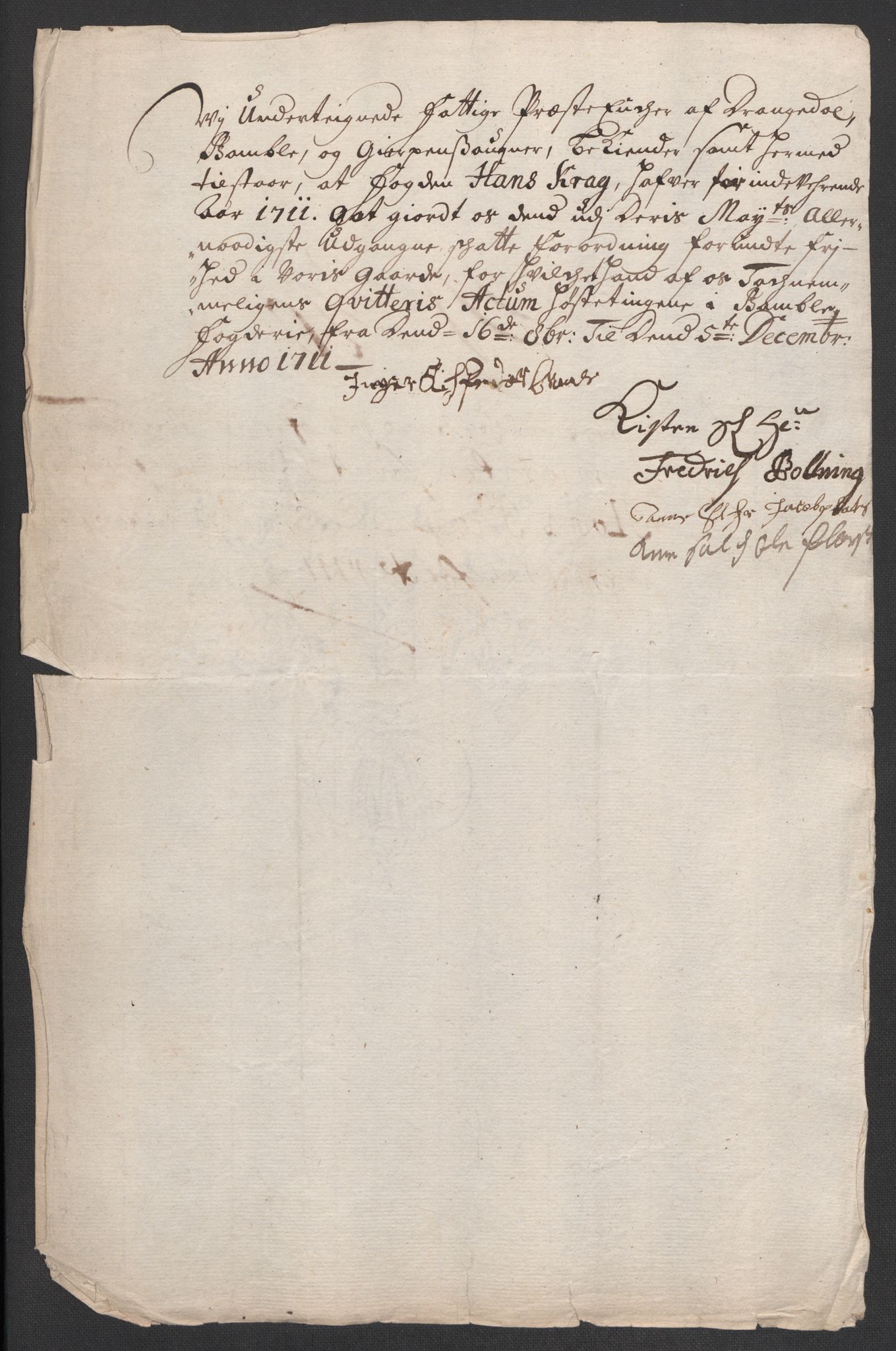 Rentekammeret inntil 1814, Reviderte regnskaper, Fogderegnskap, AV/RA-EA-4092/R36/L2120: Fogderegnskap Øvre og Nedre Telemark og Bamble, 1711, p. 334