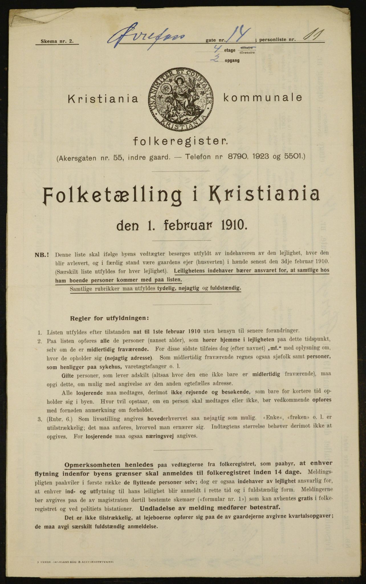 OBA, Municipal Census 1910 for Kristiania, 1910, p. 123012