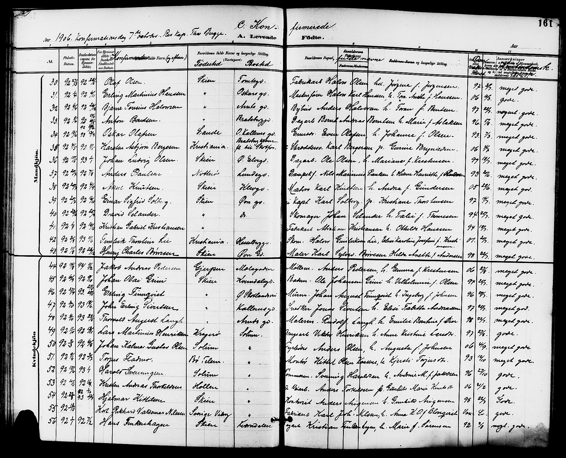 Skien kirkebøker, SAKO/A-302/G/Ga/L0008: Parish register (copy) no. 8, 1900-1910, p. 161