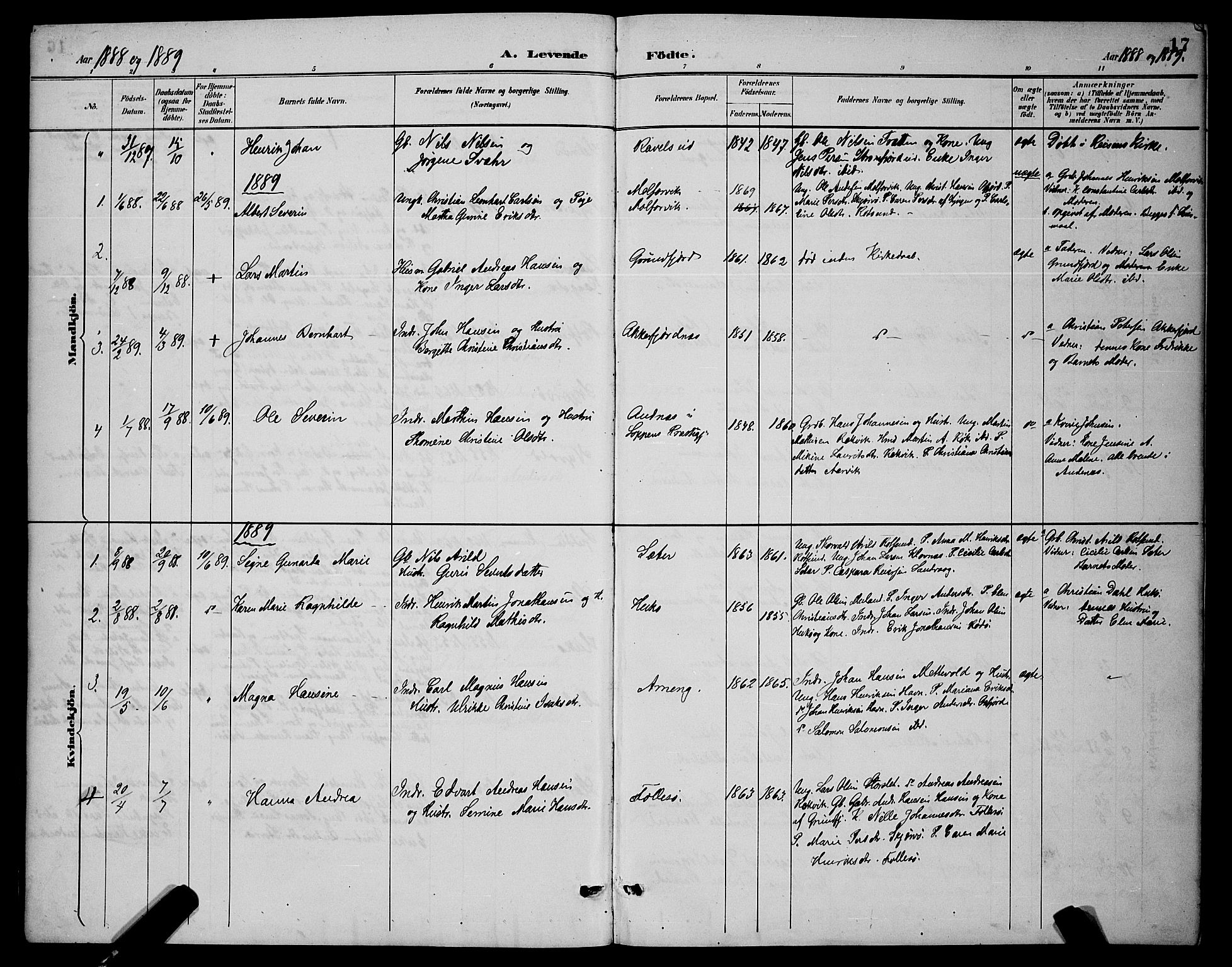 Skjervøy sokneprestkontor, SATØ/S-1300/H/Ha/Hab/L0007klokker: Parish register (copy) no. 7, 1889-1899, p. 17