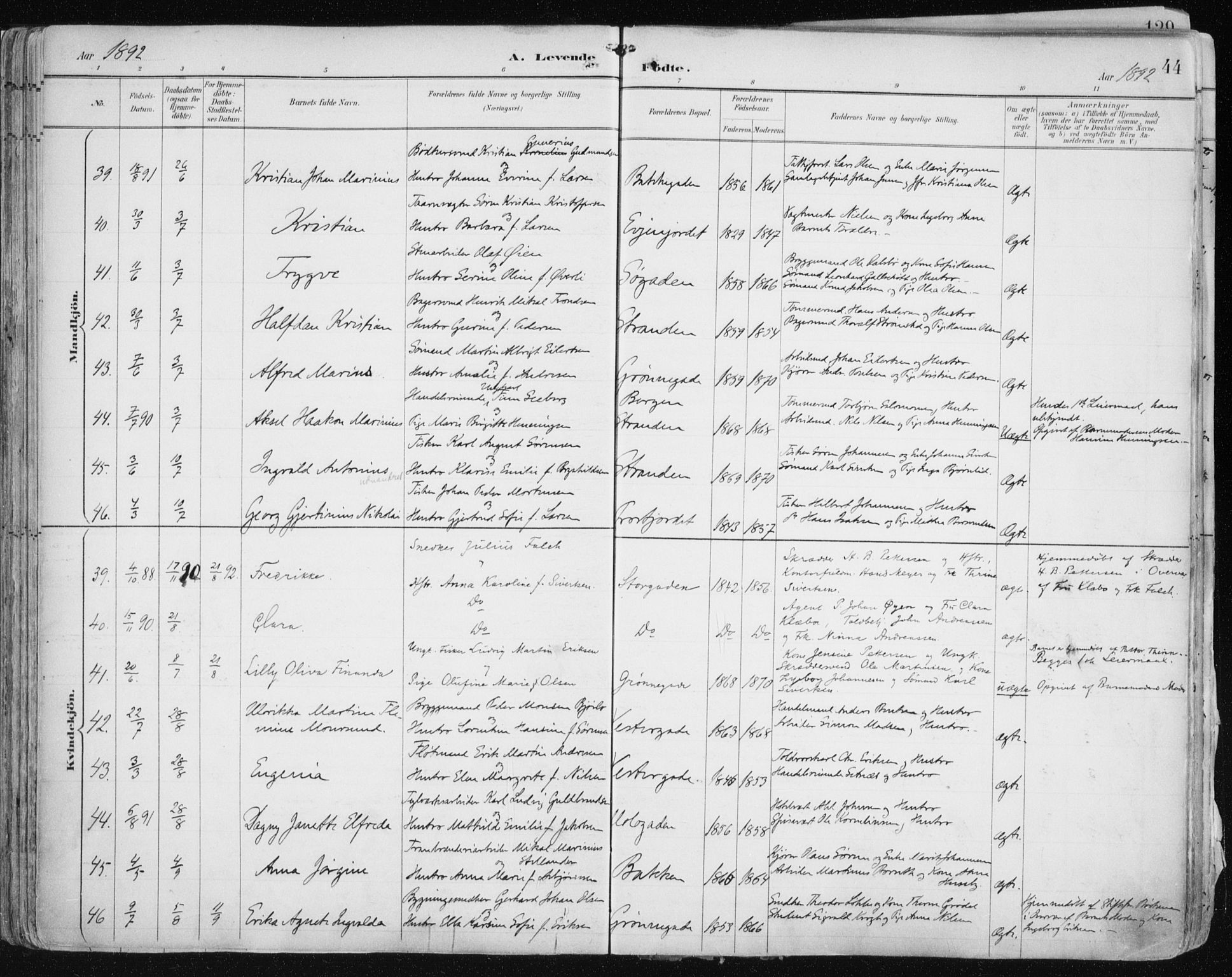 Tromsø sokneprestkontor/stiftsprosti/domprosti, AV/SATØ-S-1343/G/Ga/L0015kirke: Parish register (official) no. 15, 1889-1899, p. 44