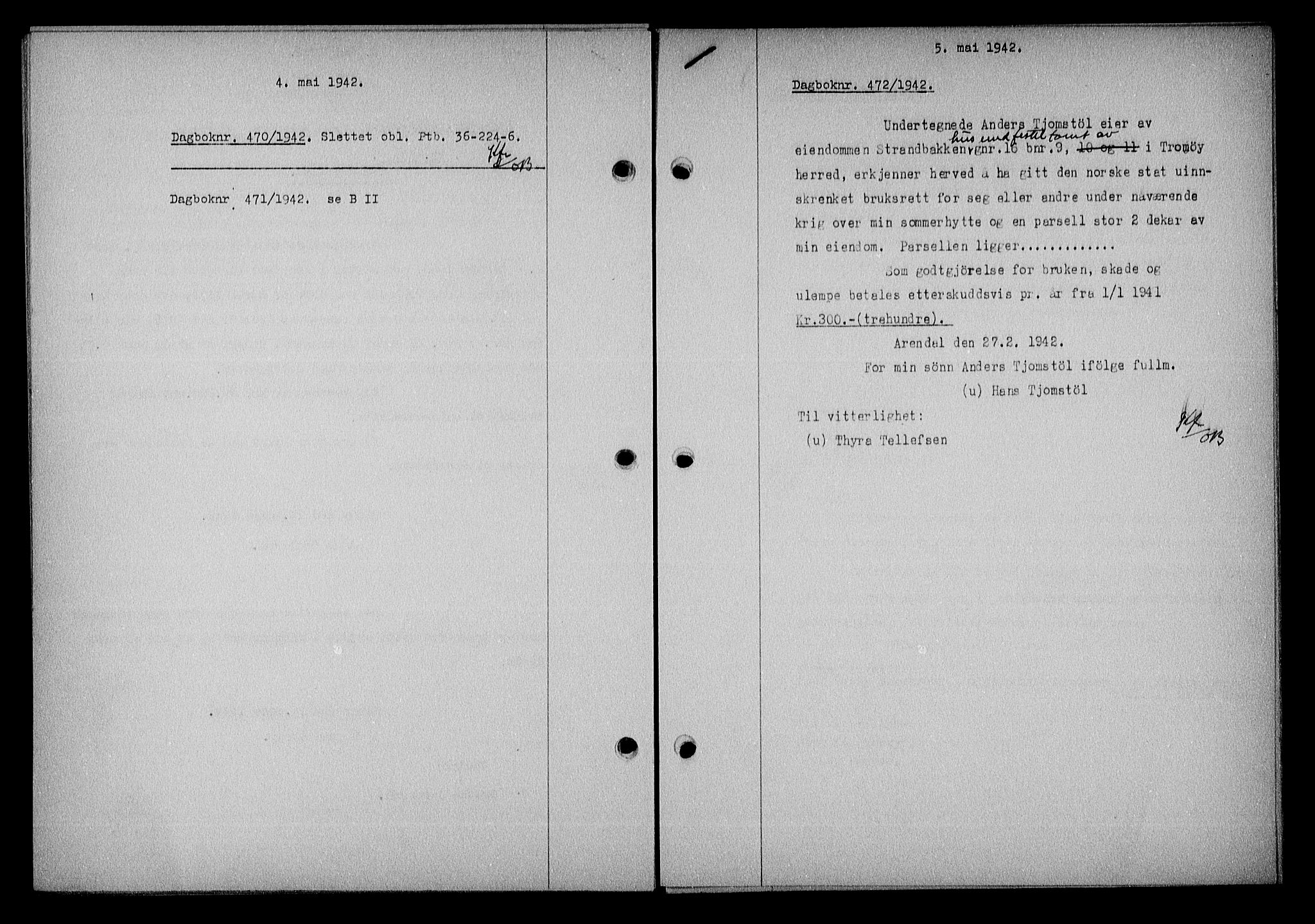 Nedenes sorenskriveri, SAK/1221-0006/G/Gb/Gba/L0049: Mortgage book no. A-III, 1941-1942, Diary no: : 472/1942