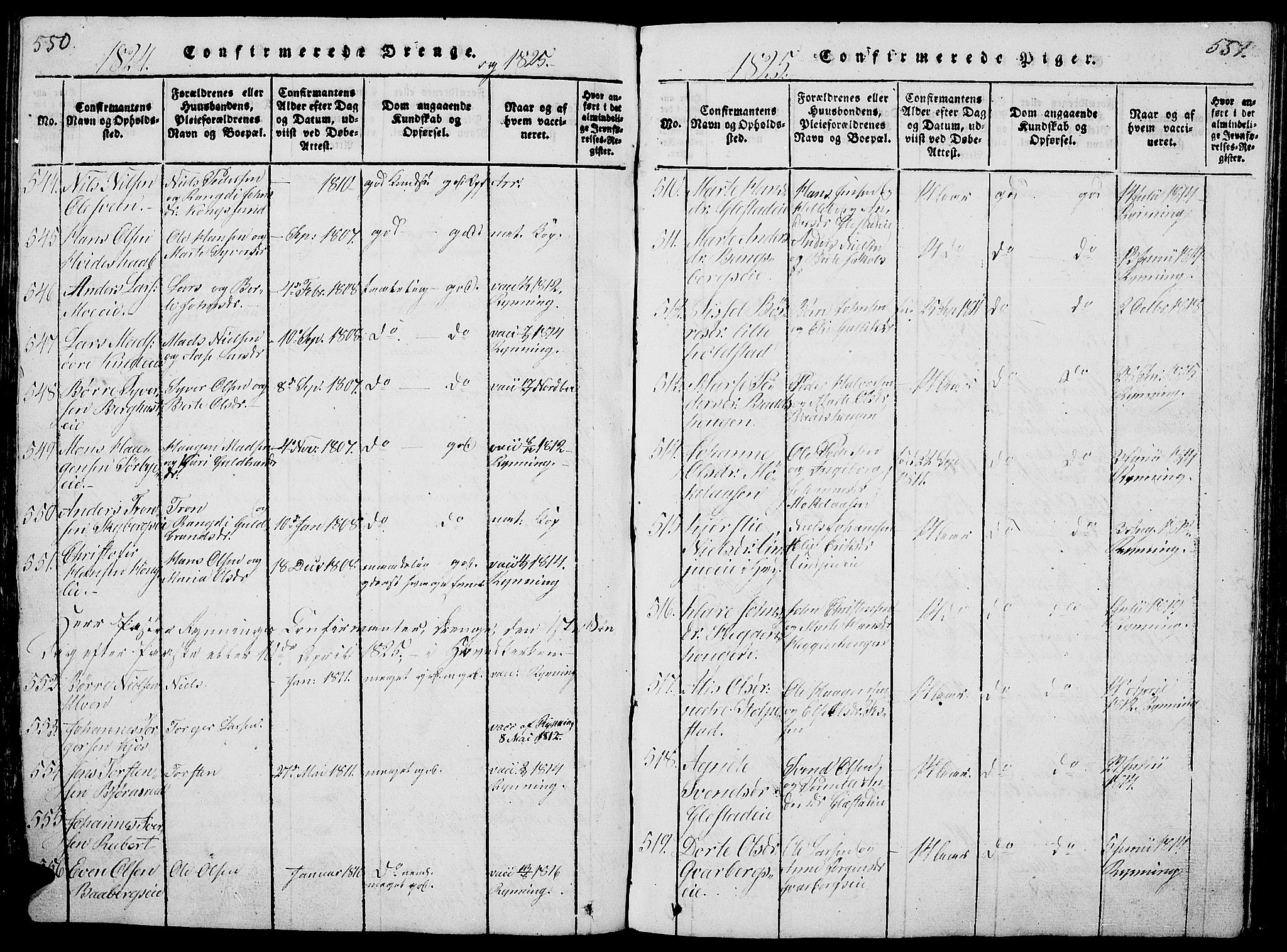 Ringsaker prestekontor, AV/SAH-PREST-014/L/La/L0001: Parish register (copy) no. 1, 1814-1826, p. 550-551