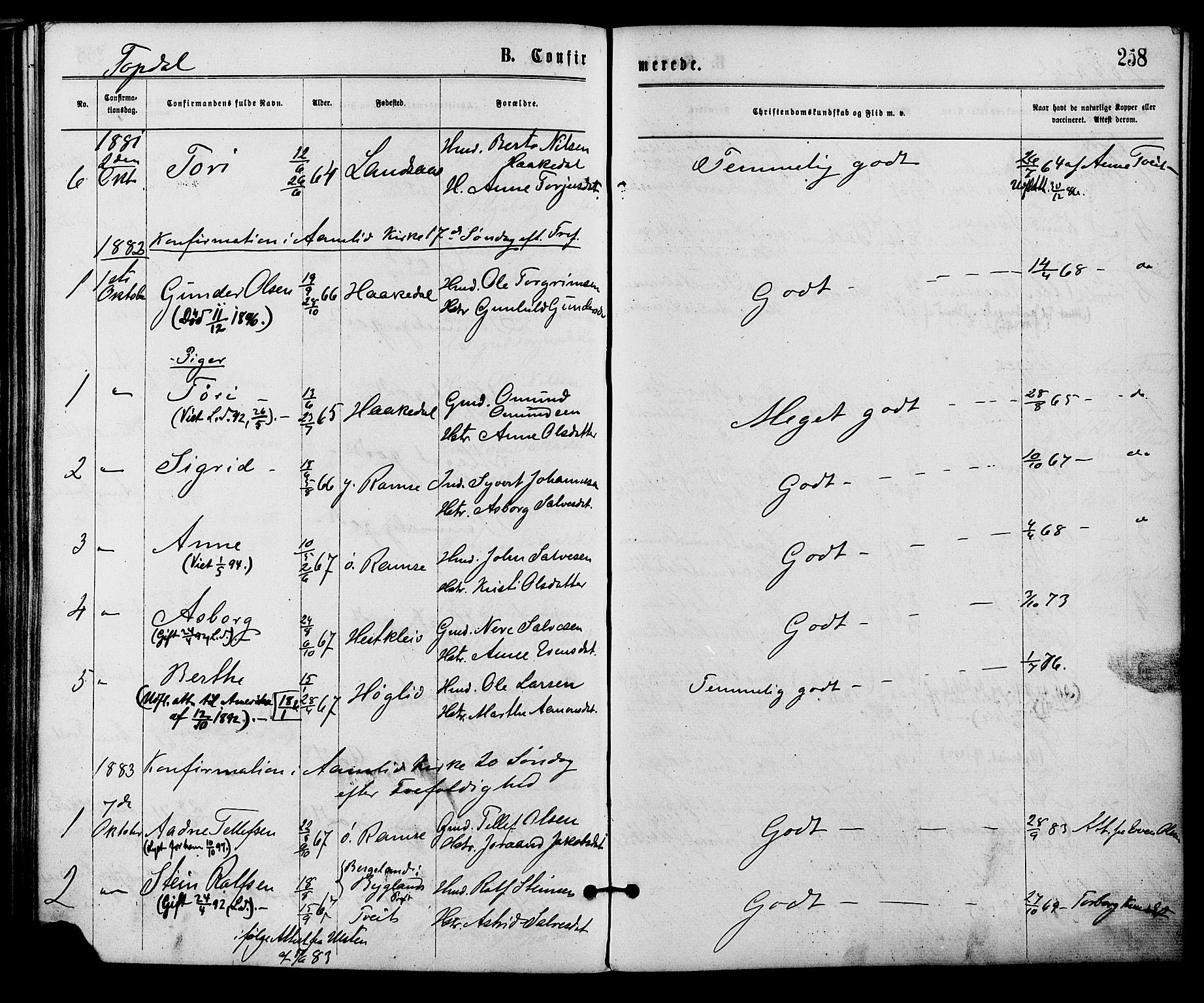 Åmli sokneprestkontor, AV/SAK-1111-0050/F/Fa/Fac/L0009: Parish register (official) no. A 9 /3, 1869-1884, p. 258