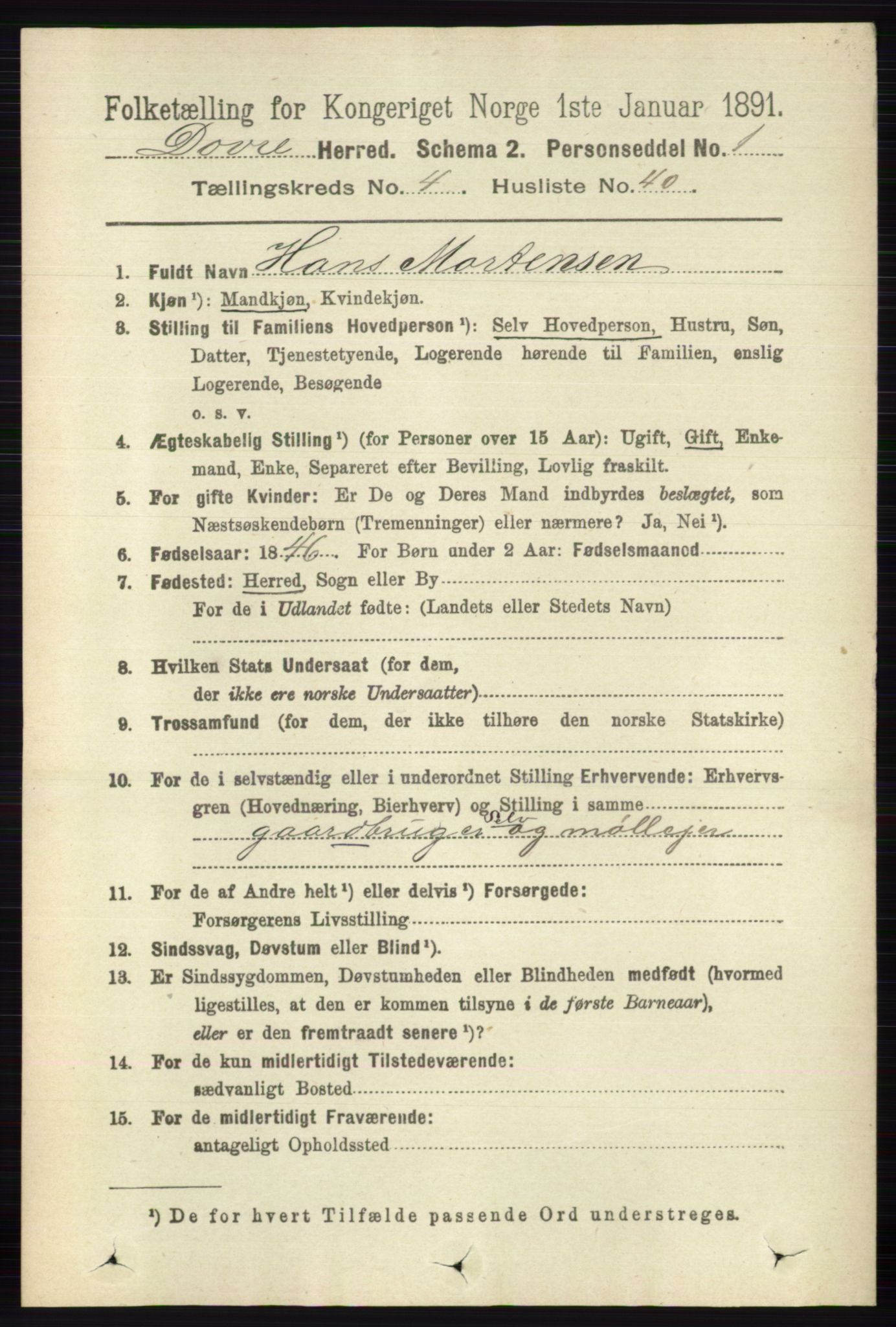 RA, 1891 census for 0511 Dovre, 1891, p. 2162