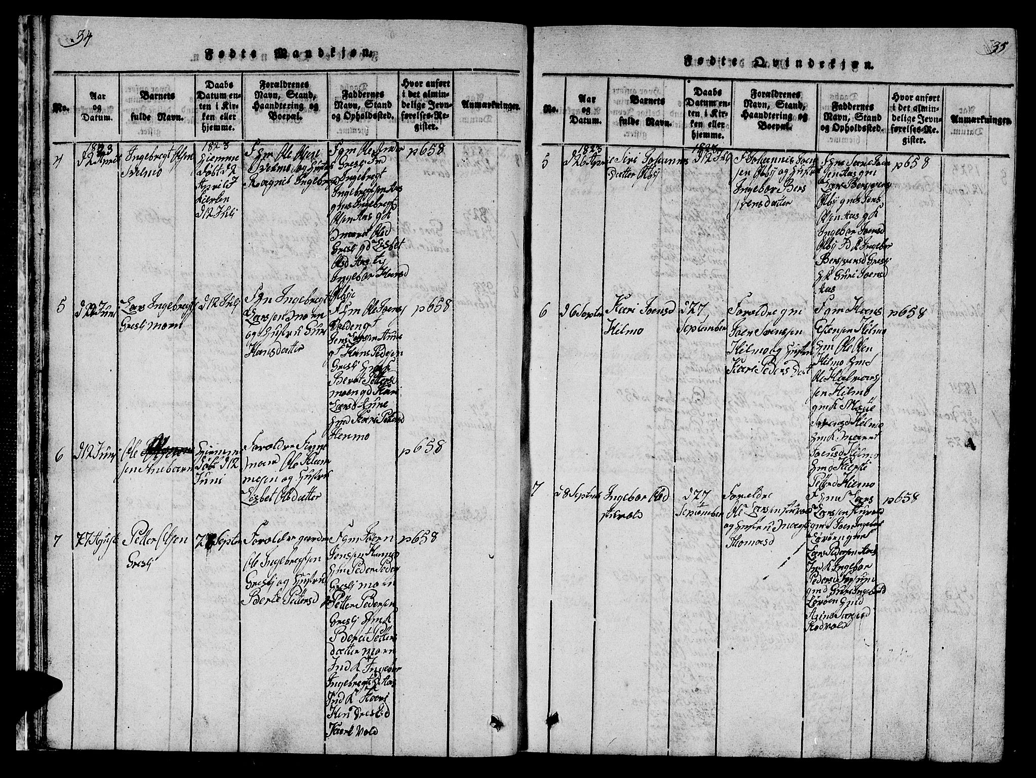 Ministerialprotokoller, klokkerbøker og fødselsregistre - Sør-Trøndelag, AV/SAT-A-1456/698/L1164: Parish register (copy) no. 698C01, 1816-1861, p. 34-35