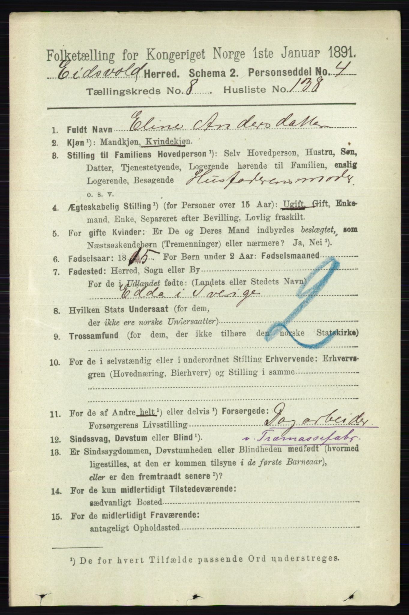 RA, 1891 census for 0237 Eidsvoll, 1891, p. 6281