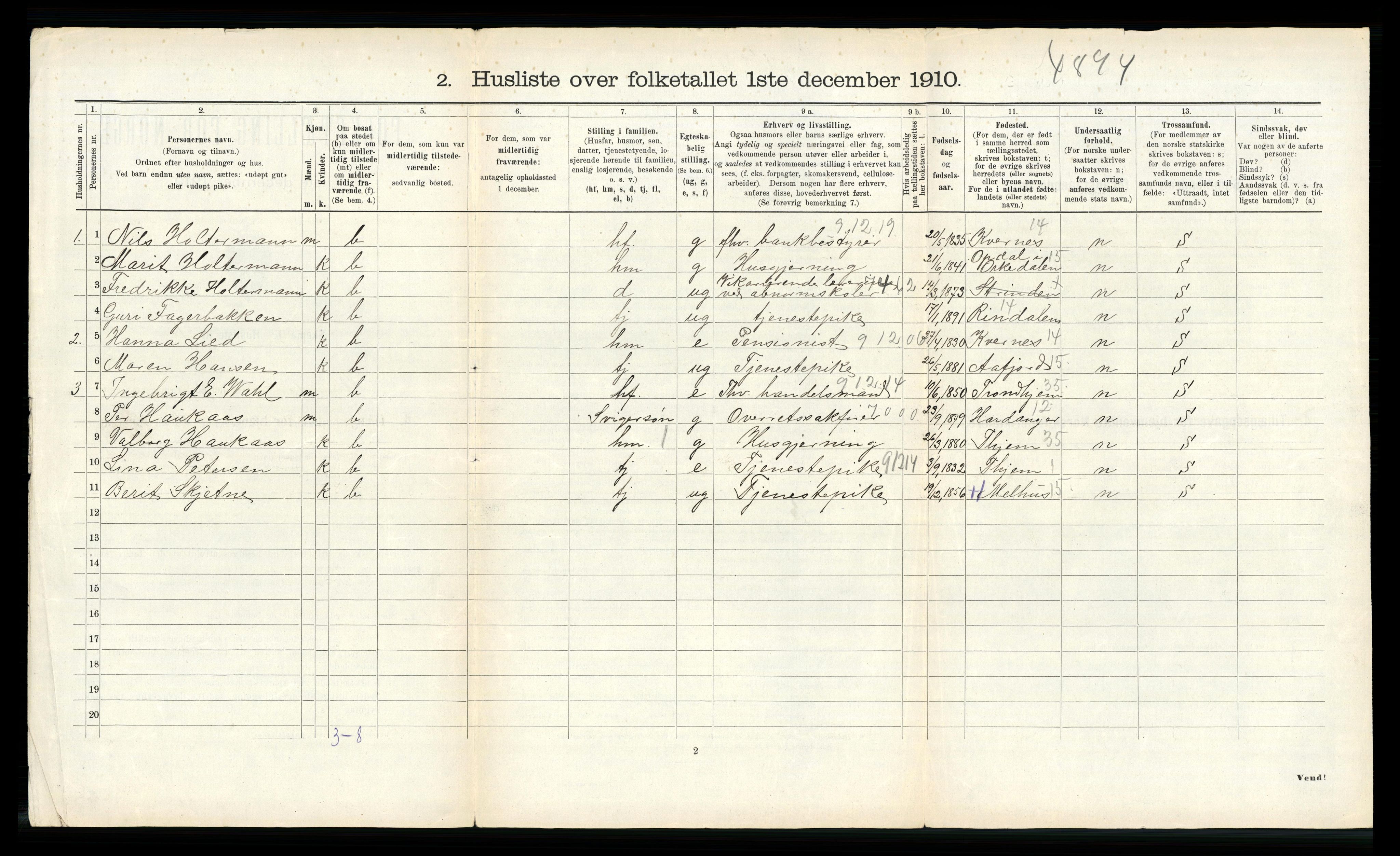 RA, 1910 census for Strinda, 1910, p. 997