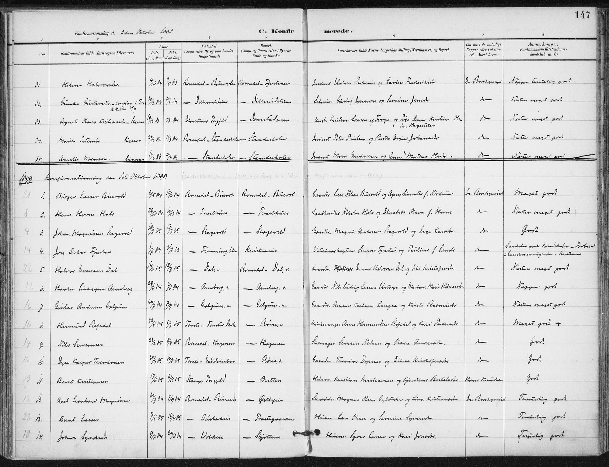 Romedal prestekontor, AV/SAH-PREST-004/K/L0011: Parish register (official) no. 11, 1896-1912, p. 147