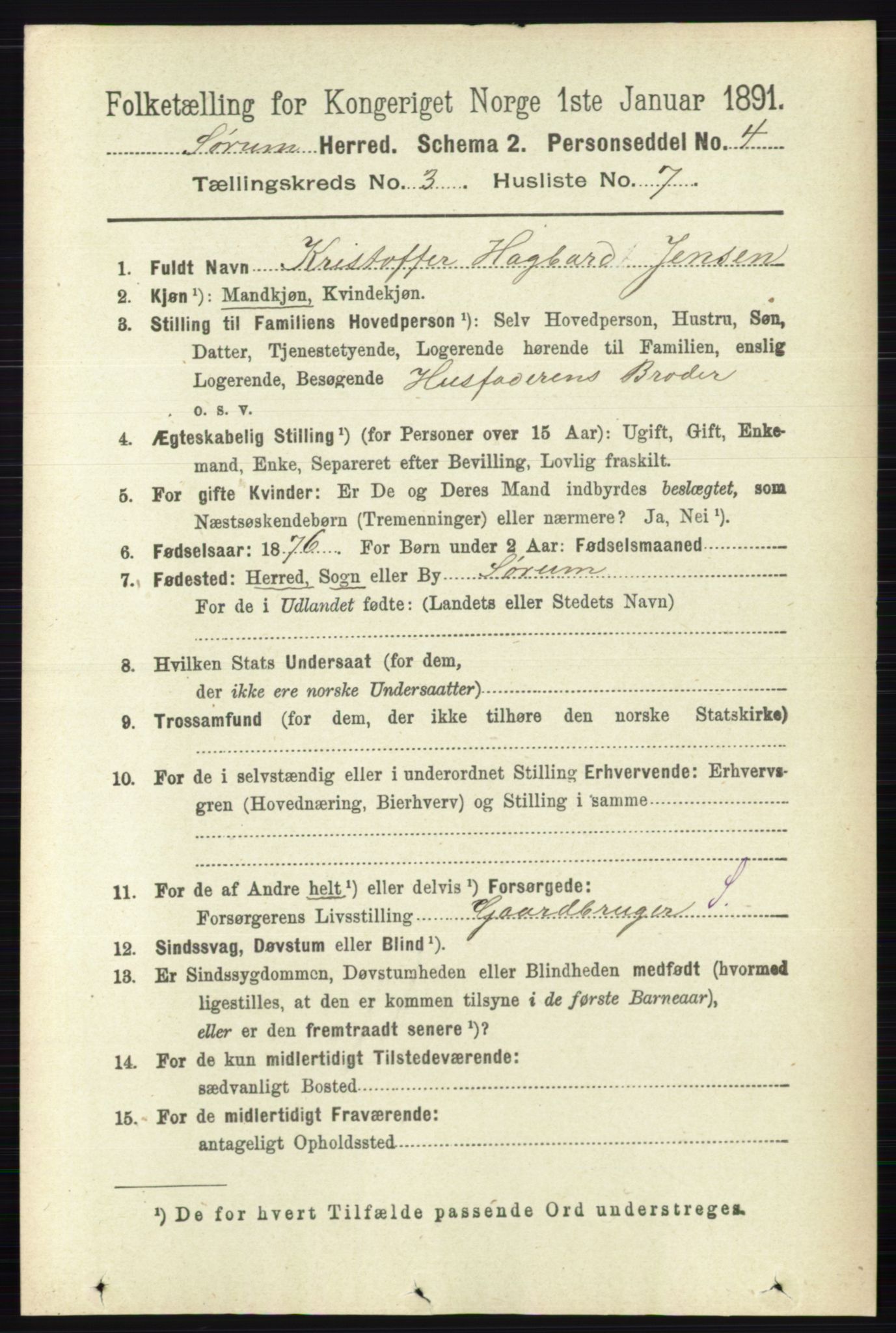 RA, 1891 census for 0226 Sørum, 1891, p. 1330