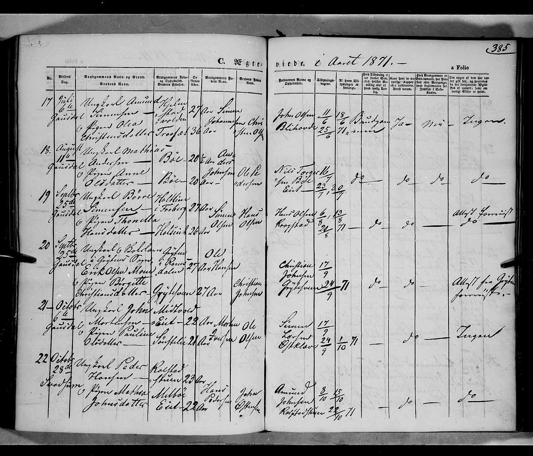 Gausdal prestekontor, AV/SAH-PREST-090/H/Ha/Haa/L0009: Parish register (official) no. 9, 1862-1873, p. 385