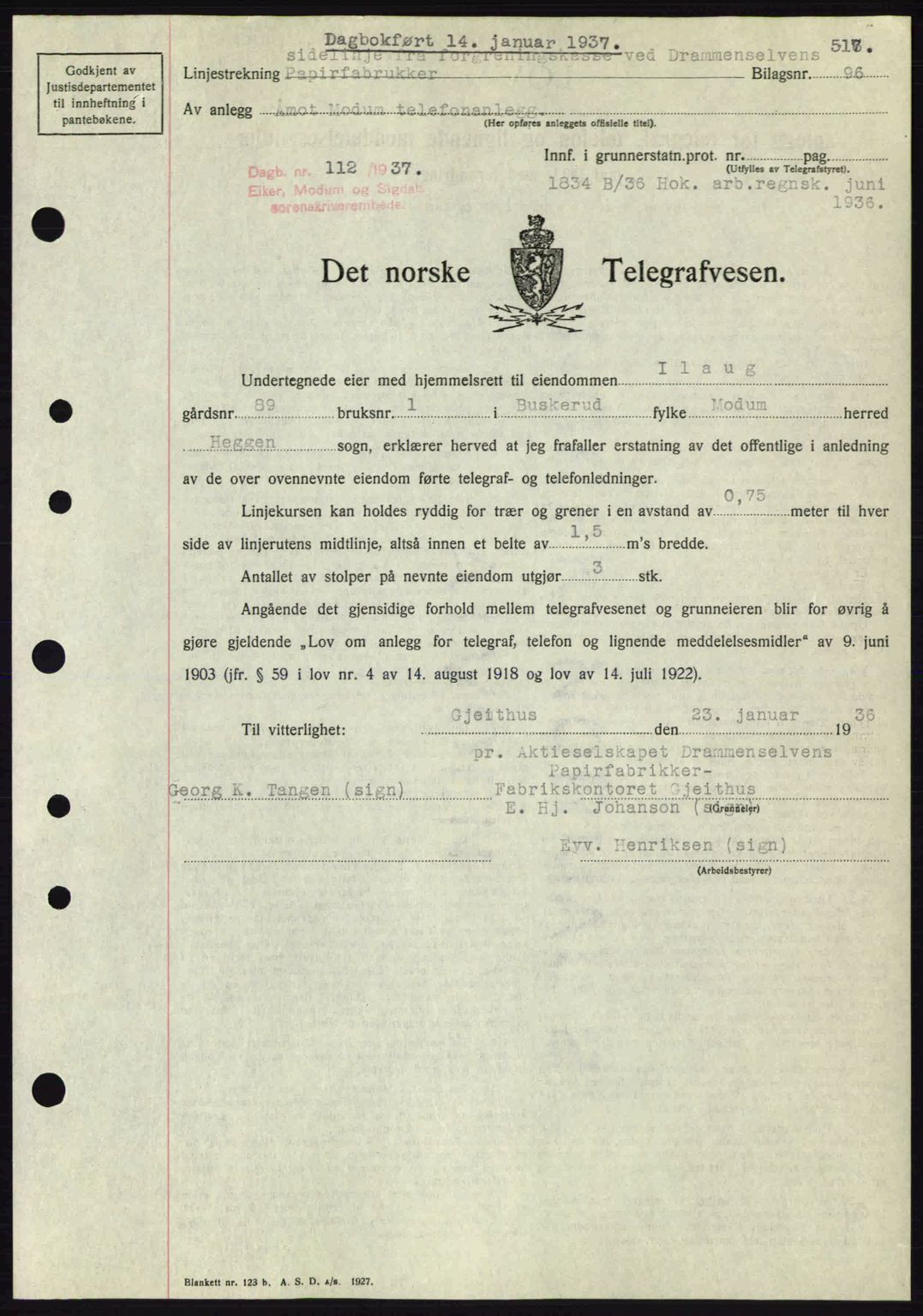 Eiker, Modum og Sigdal sorenskriveri, SAKO/A-123/G/Ga/Gab/L0034: Mortgage book no. A4, 1936-1937, Diary no: : 112/1937