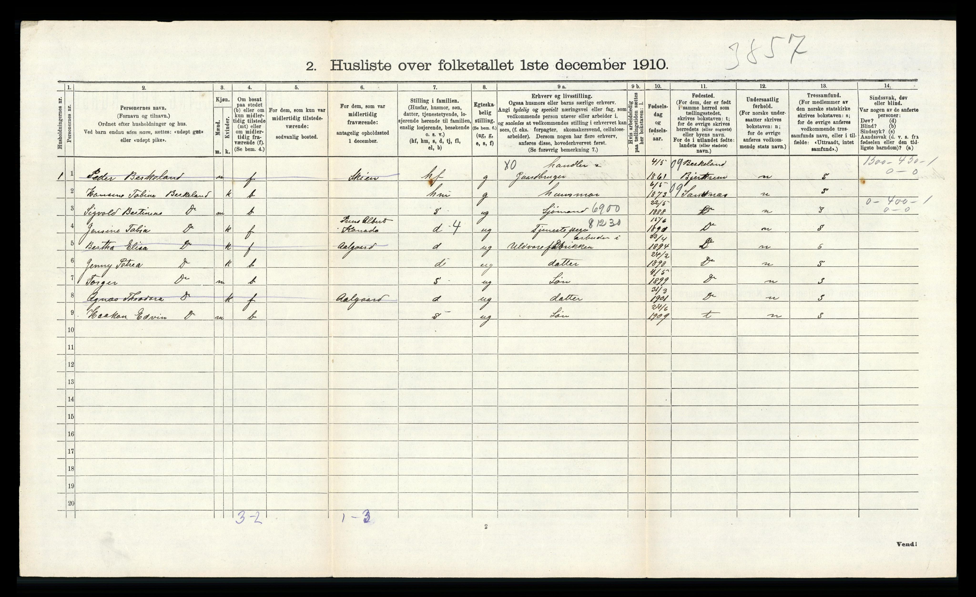 RA, 1910 census for Hidra, 1910, p. 234