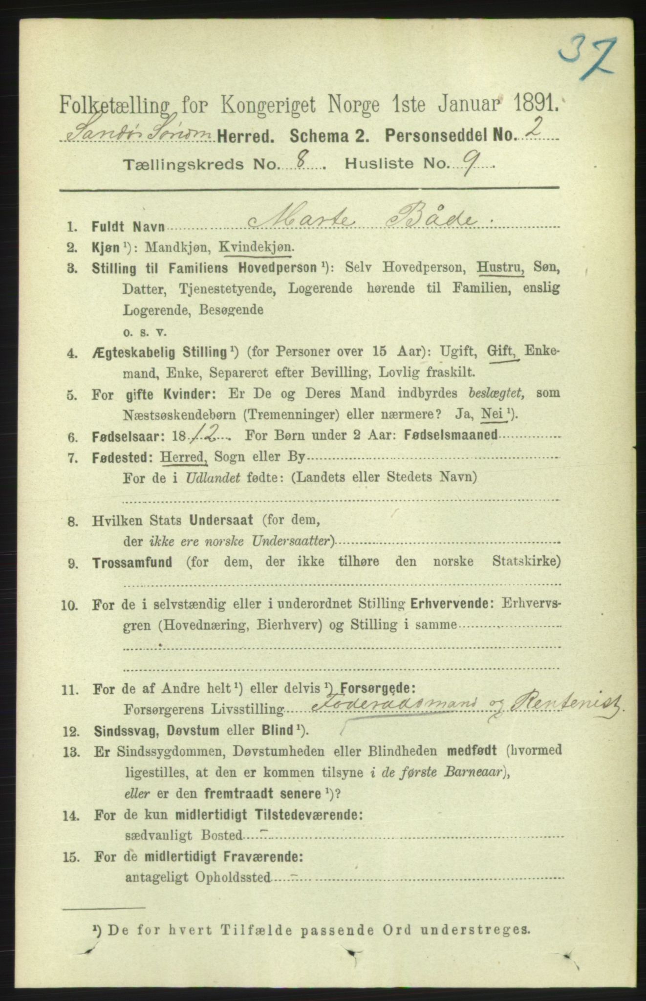 RA, 1891 census for 1514 Sande, 1891, p. 1420