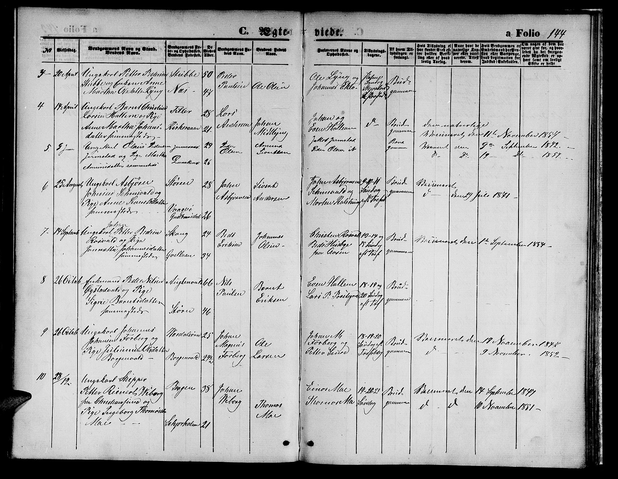 Ministerialprotokoller, klokkerbøker og fødselsregistre - Nord-Trøndelag, AV/SAT-A-1458/723/L0255: Parish register (copy) no. 723C03, 1869-1879, p. 144