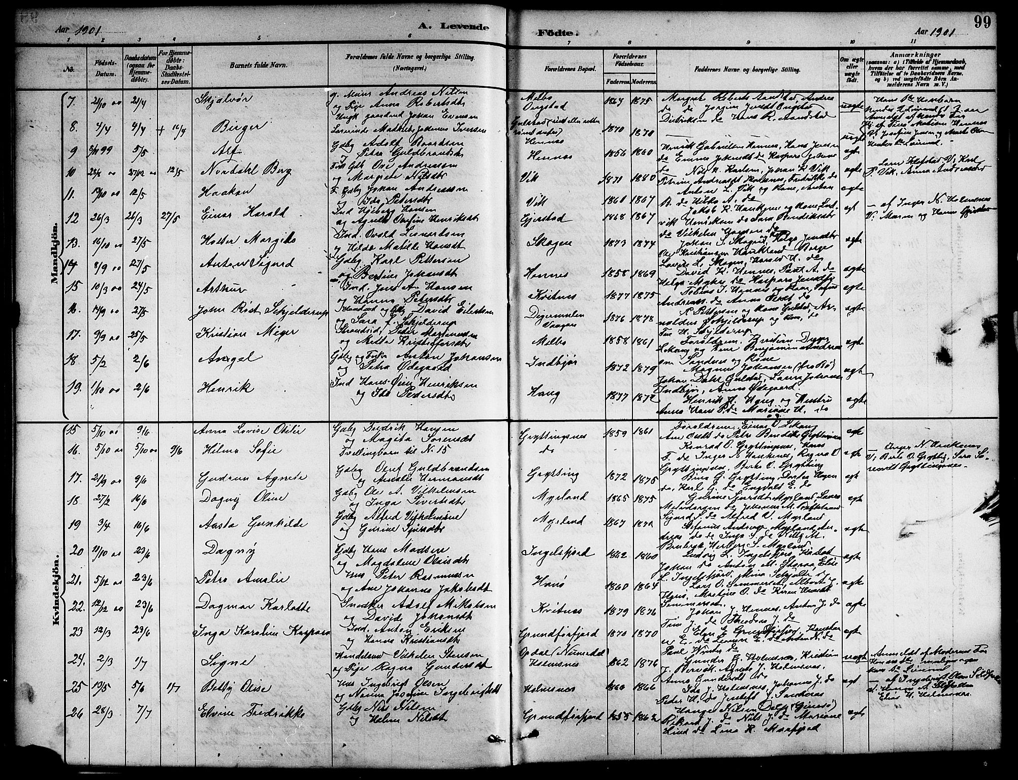 Ministerialprotokoller, klokkerbøker og fødselsregistre - Nordland, SAT/A-1459/888/L1268: Parish register (copy) no. 888C06, 1891-1908, p. 99