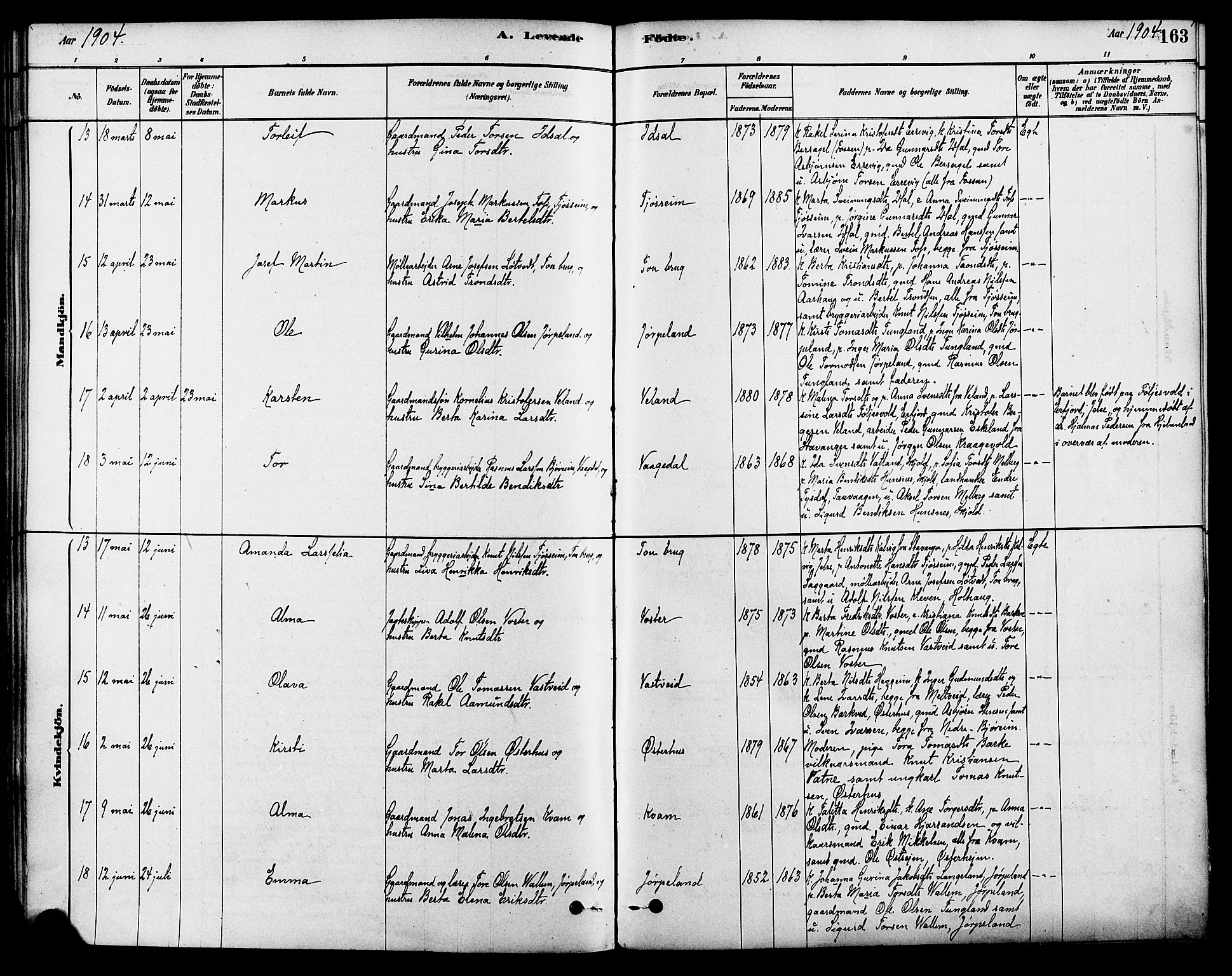 Strand sokneprestkontor, AV/SAST-A-101828/H/Ha/Haa/L0009: Parish register (official) no. A 9, 1877-1908, p. 163