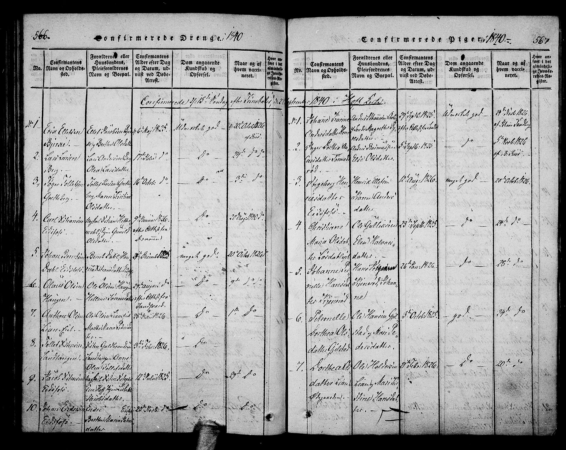 Hof kirkebøker, SAKO/A-64/F/Fa/L0004: Parish register (official) no. I 4, 1814-1843, p. 566-567
