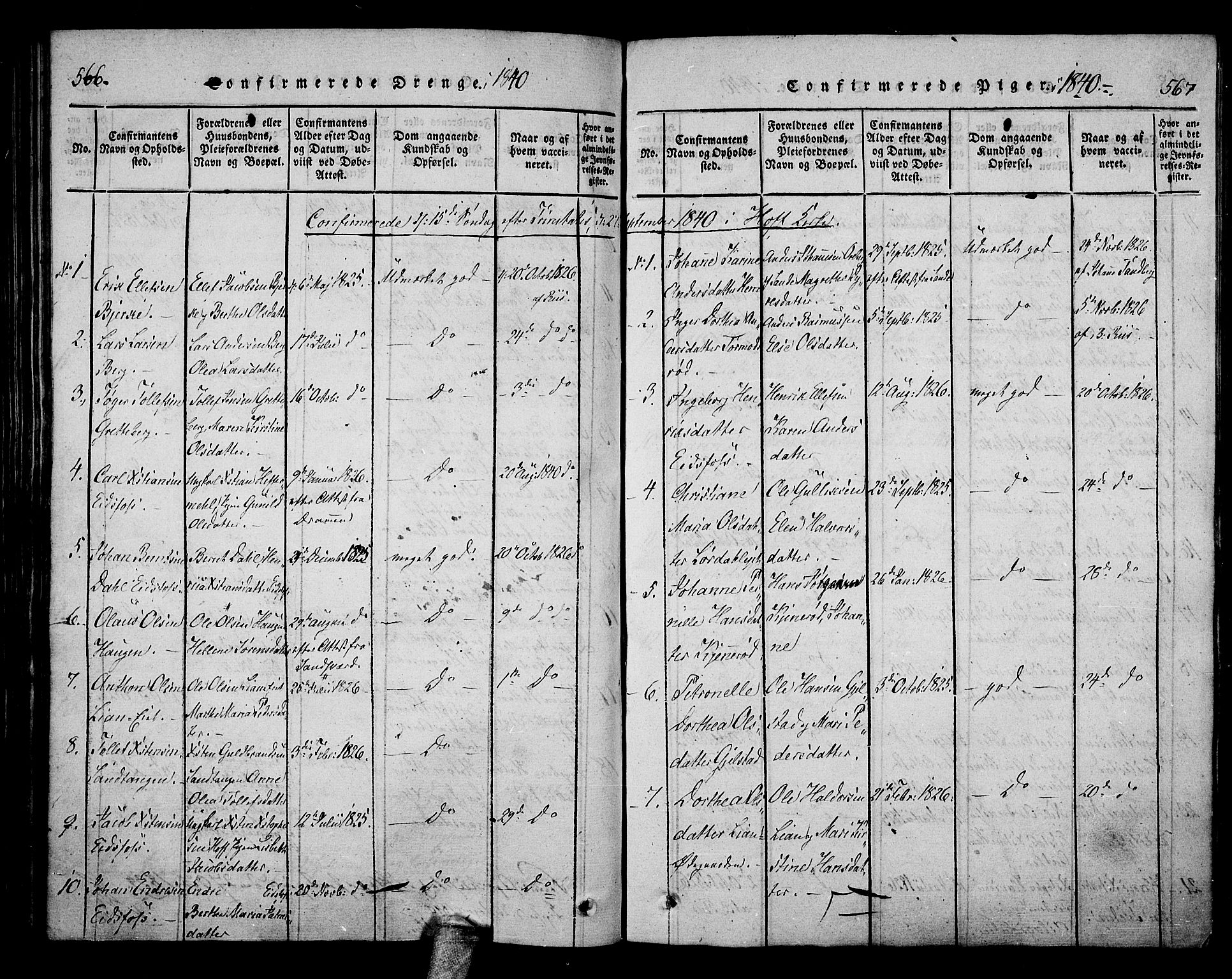 Hof kirkebøker, AV/SAKO-A-64/F/Fa/L0004: Parish register (official) no. I 4, 1814-1843, p. 566-567