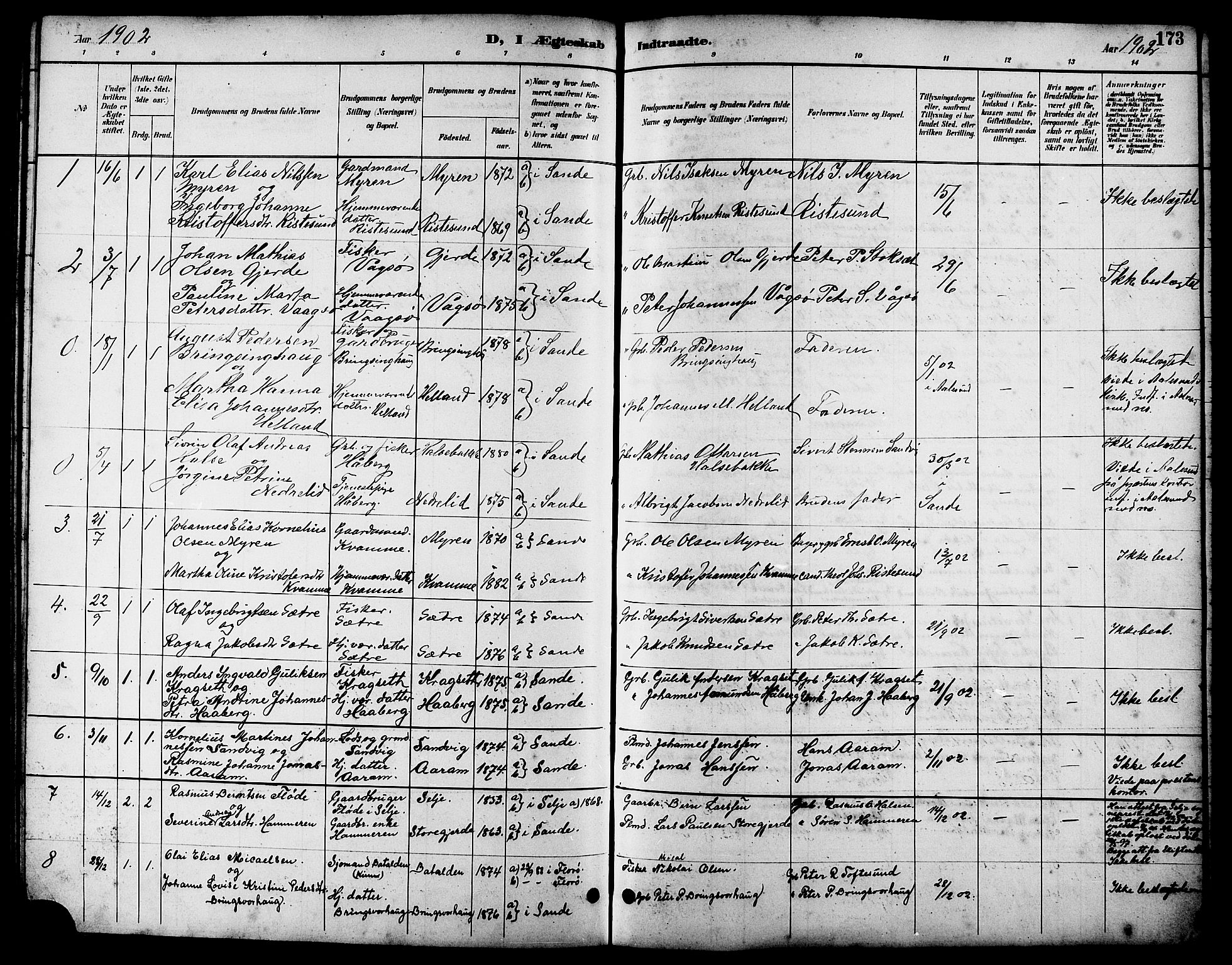 Ministerialprotokoller, klokkerbøker og fødselsregistre - Møre og Romsdal, AV/SAT-A-1454/503/L0049: Parish register (copy) no. 503C04, 1894-1915, p. 173