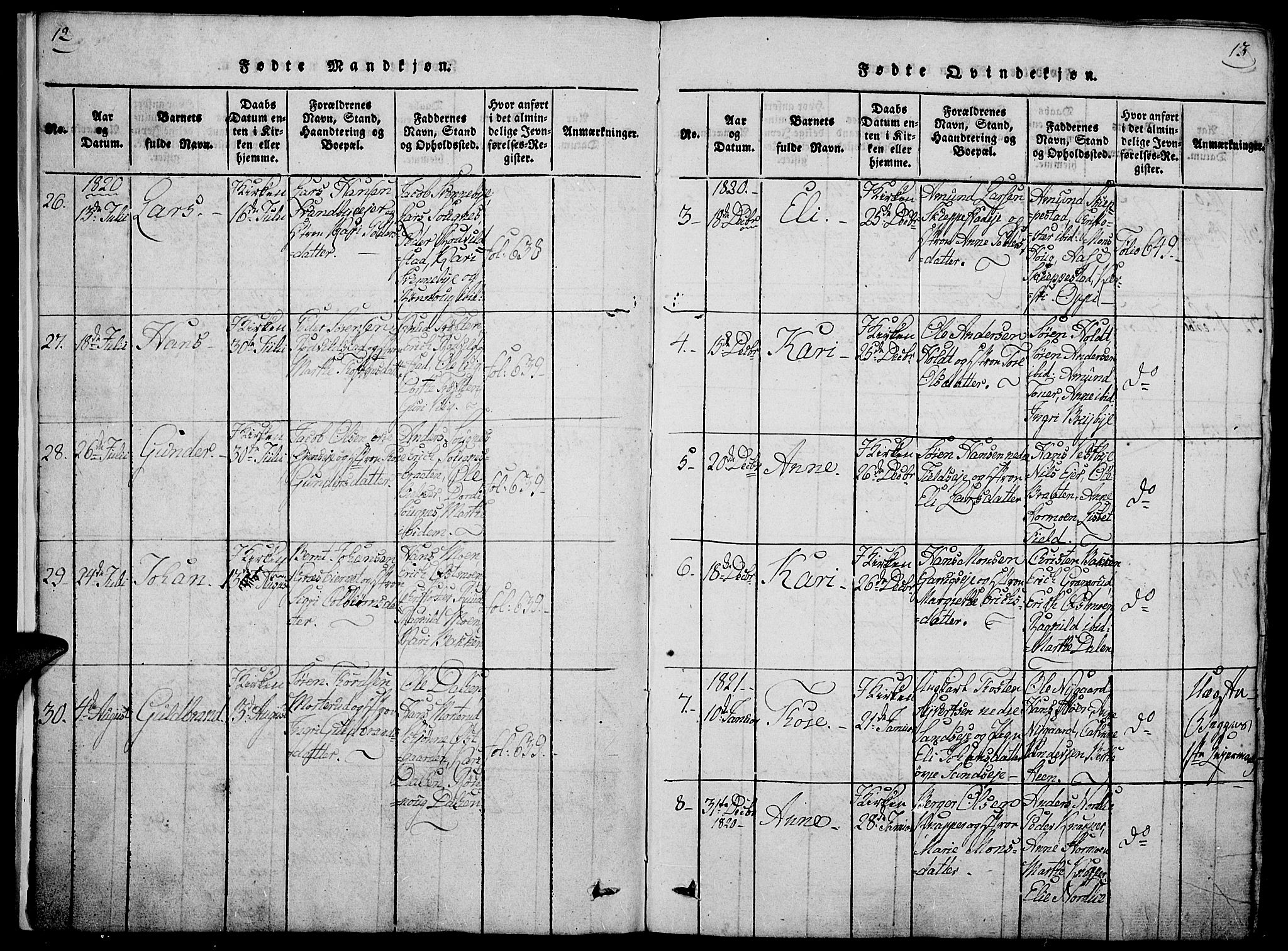 Nord-Odal prestekontor, AV/SAH-PREST-032/H/Ha/Haa/L0001: Parish register (official) no. 1, 1819-1838, p. 12-13