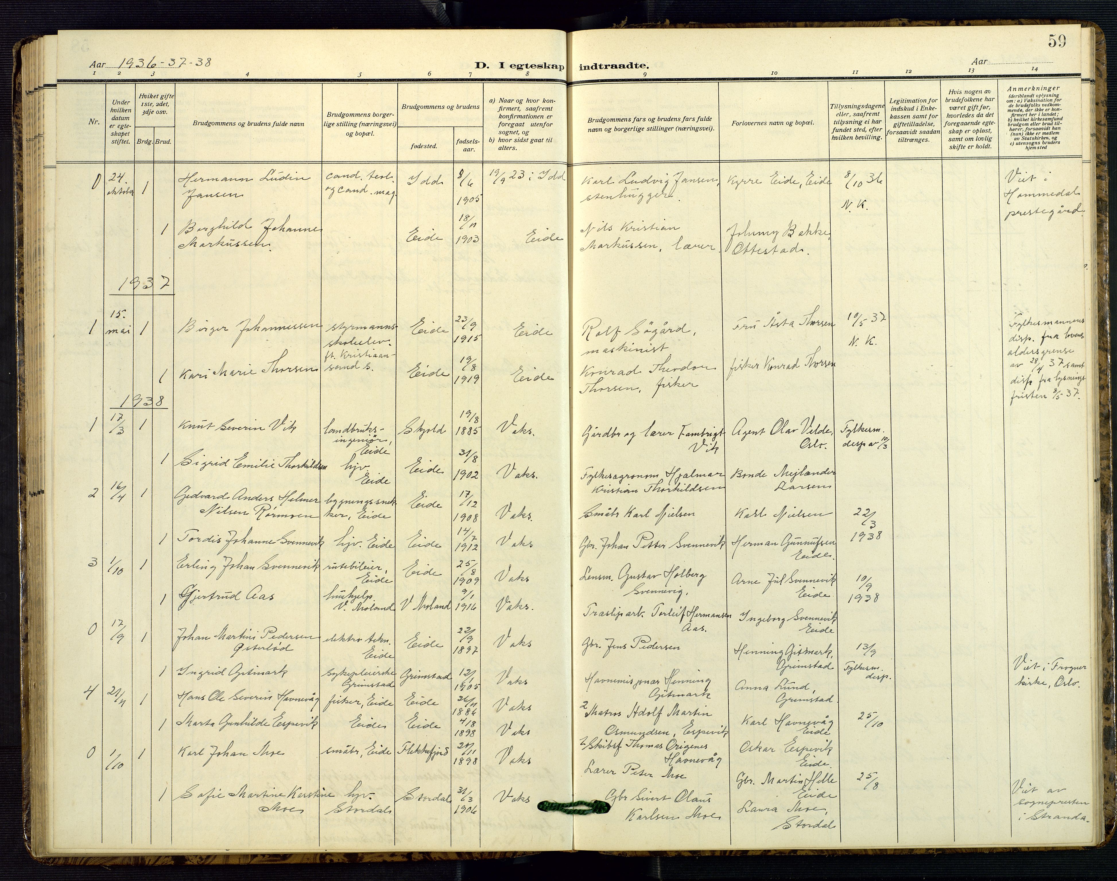 Hommedal sokneprestkontor, SAK/1111-0023/F/Fb/Fba/L0005: Parish register (copy) no. B 5, 1909-1957, p. 59