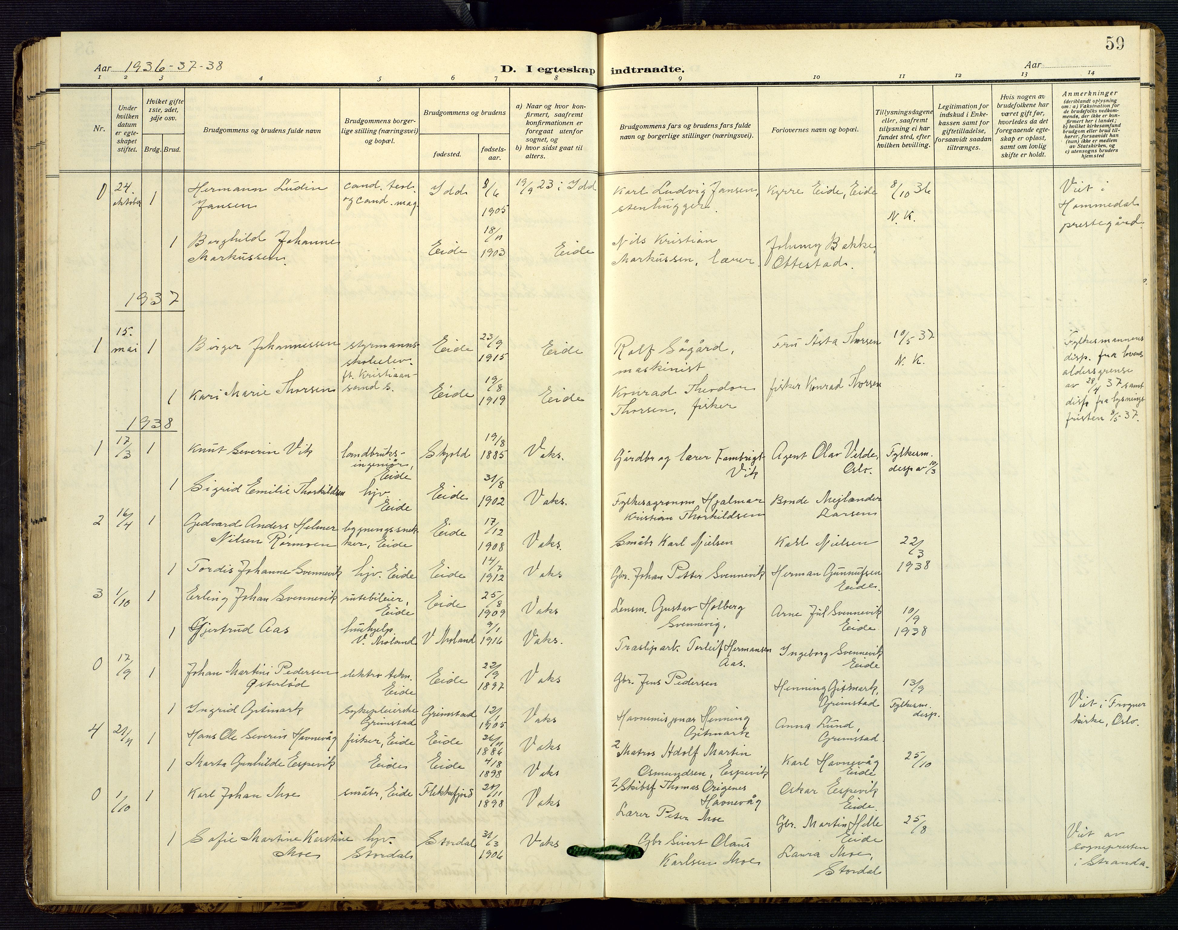 Hommedal sokneprestkontor, AV/SAK-1111-0023/F/Fb/Fba/L0005: Parish register (copy) no. B 5, 1909-1957, p. 59