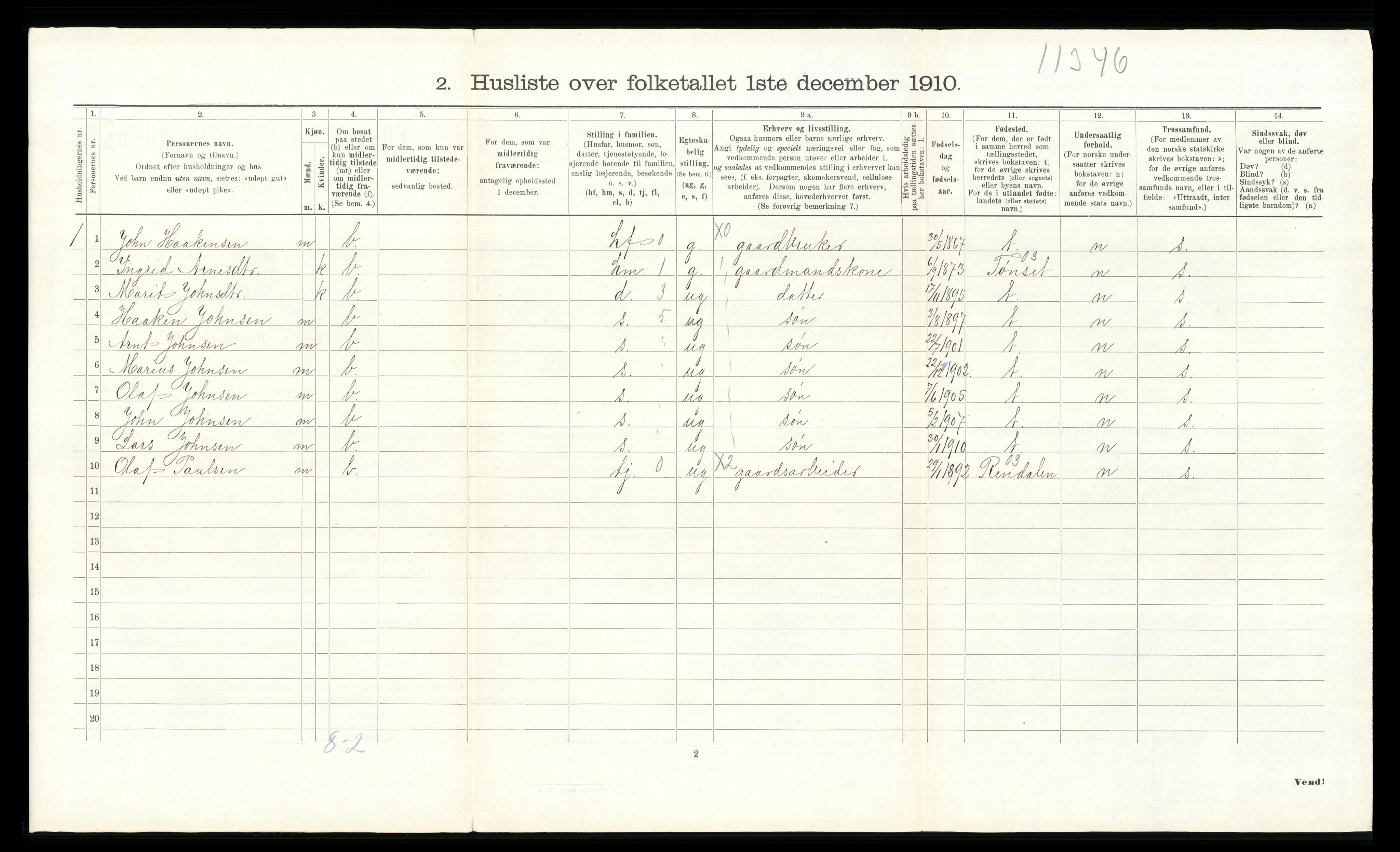 RA, 1910 census for Tolga, 1910, p. 681