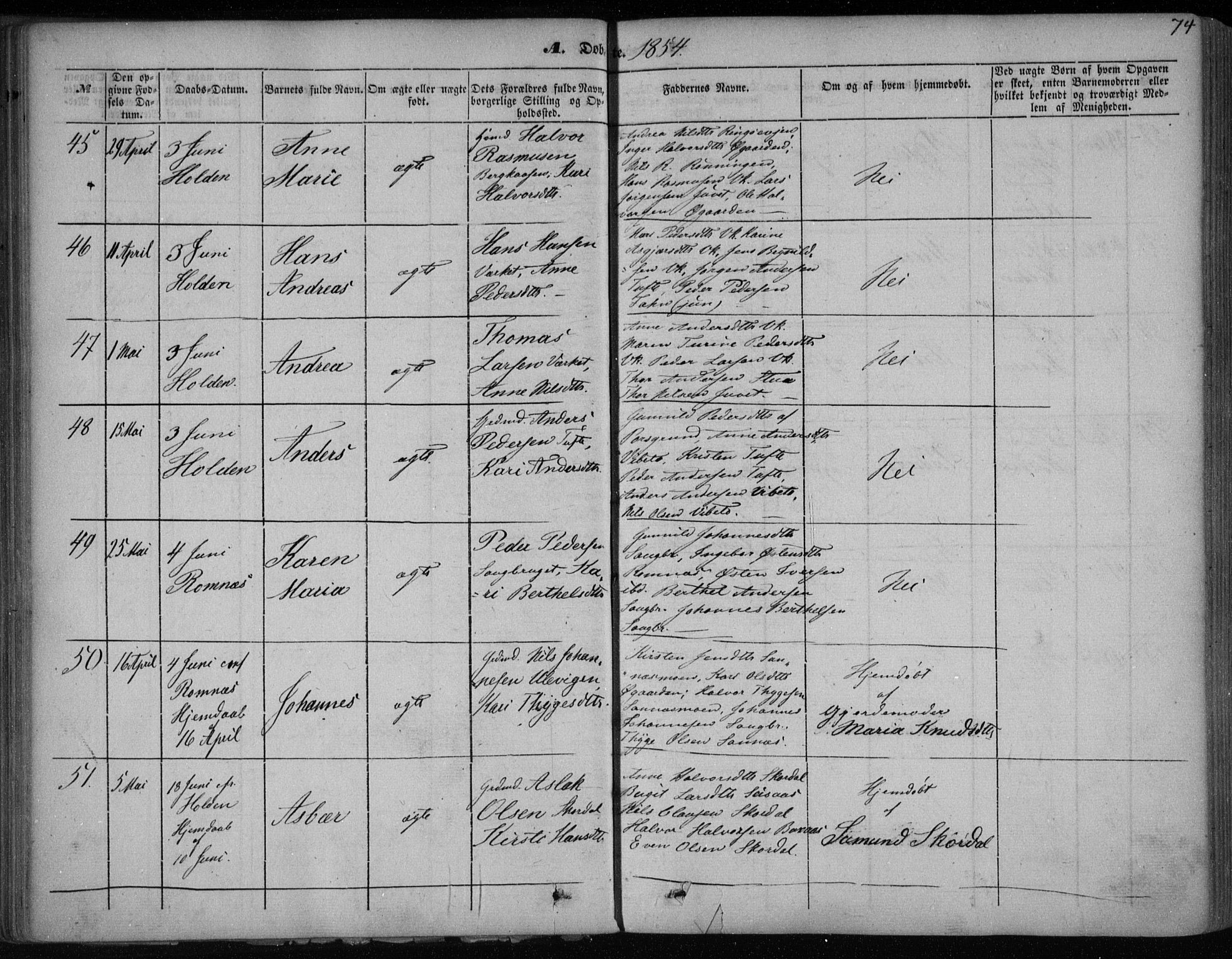 Holla kirkebøker, SAKO/A-272/F/Fa/L0005: Parish register (official) no. 5, 1849-1860, p. 74